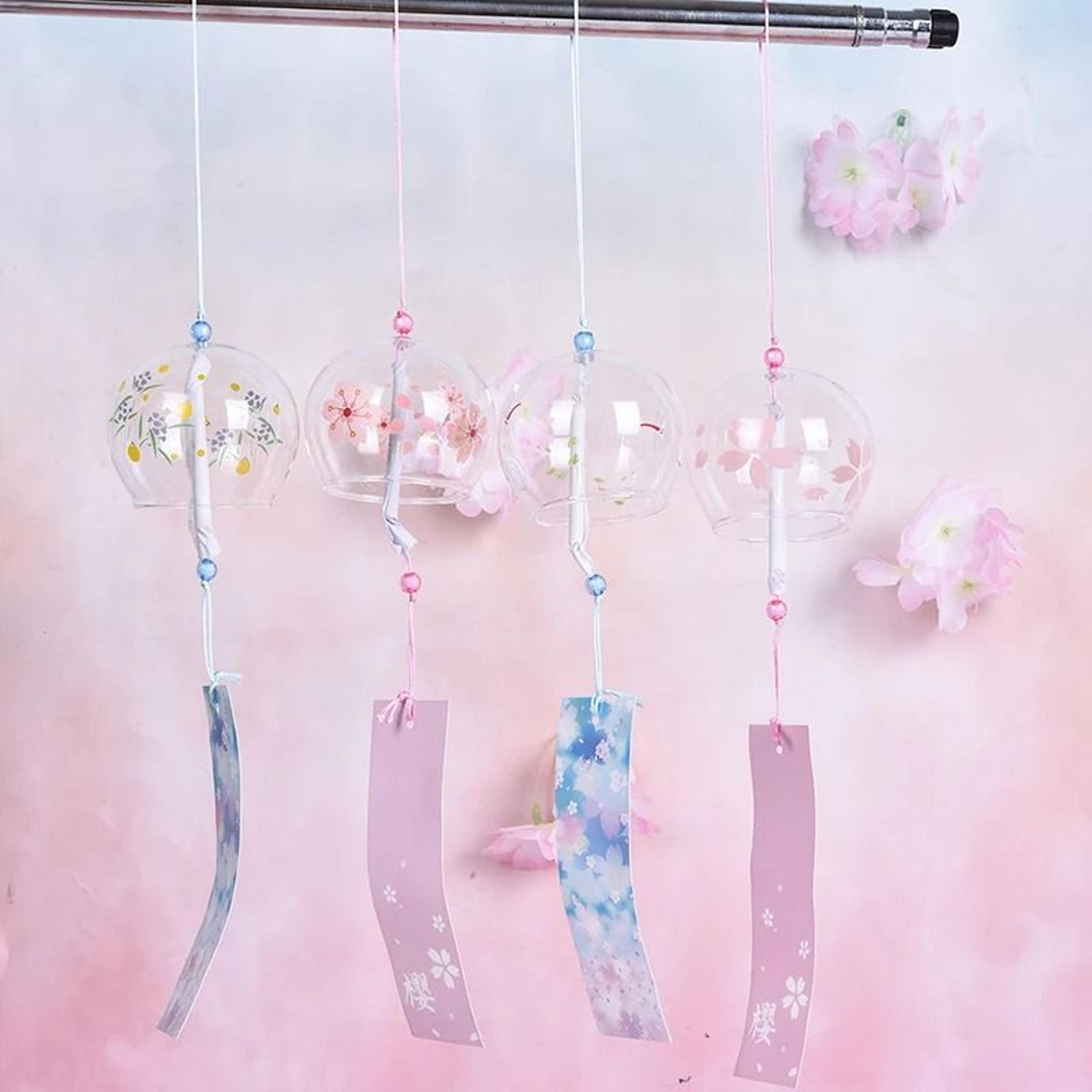 Japanese Sakura Glass Wind Chimes  HandPainted Cherry Blossom Hanging Craft 2