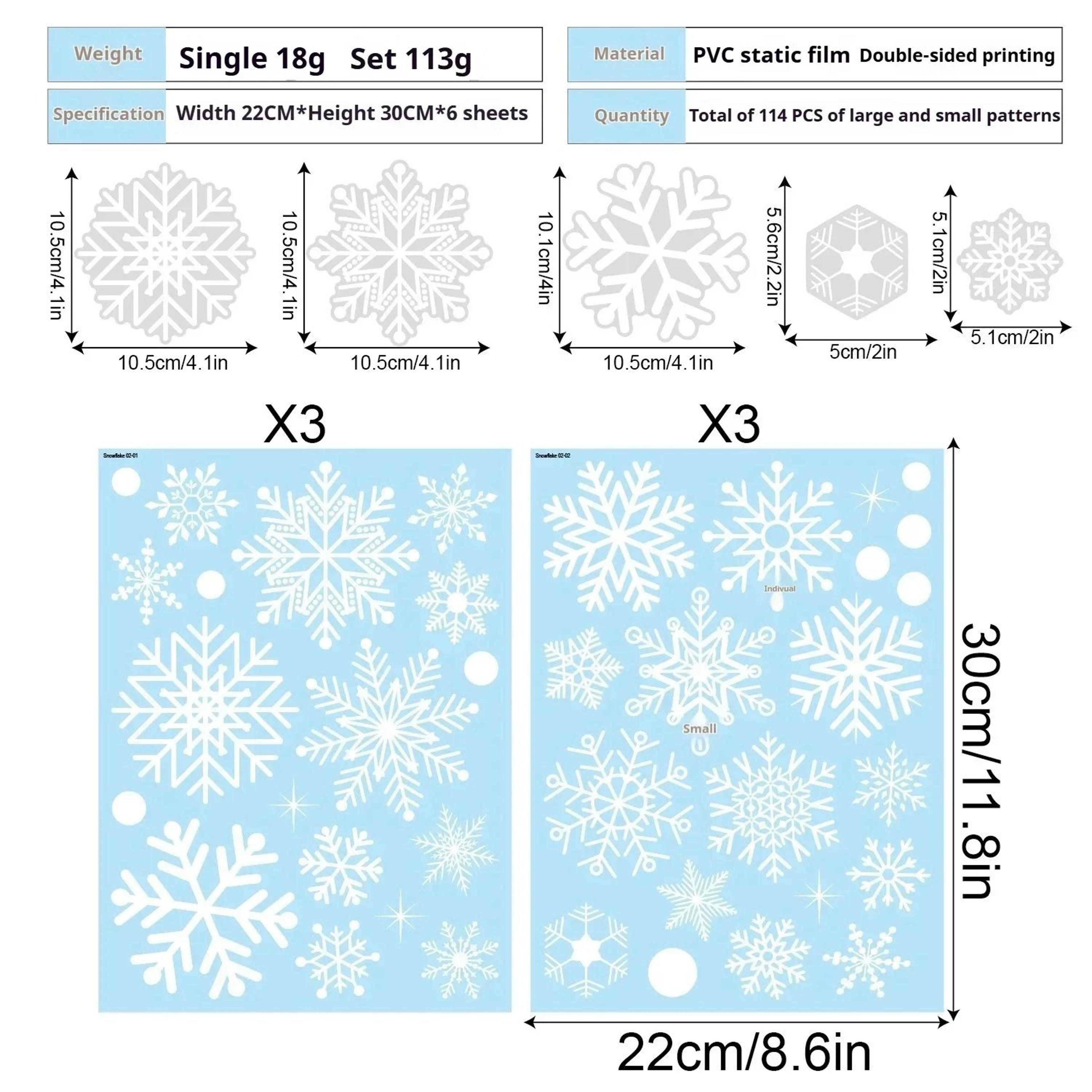 2026 Winter Wonderland Snowflake Window Decals  White Christmas Wall Sticker Set 7