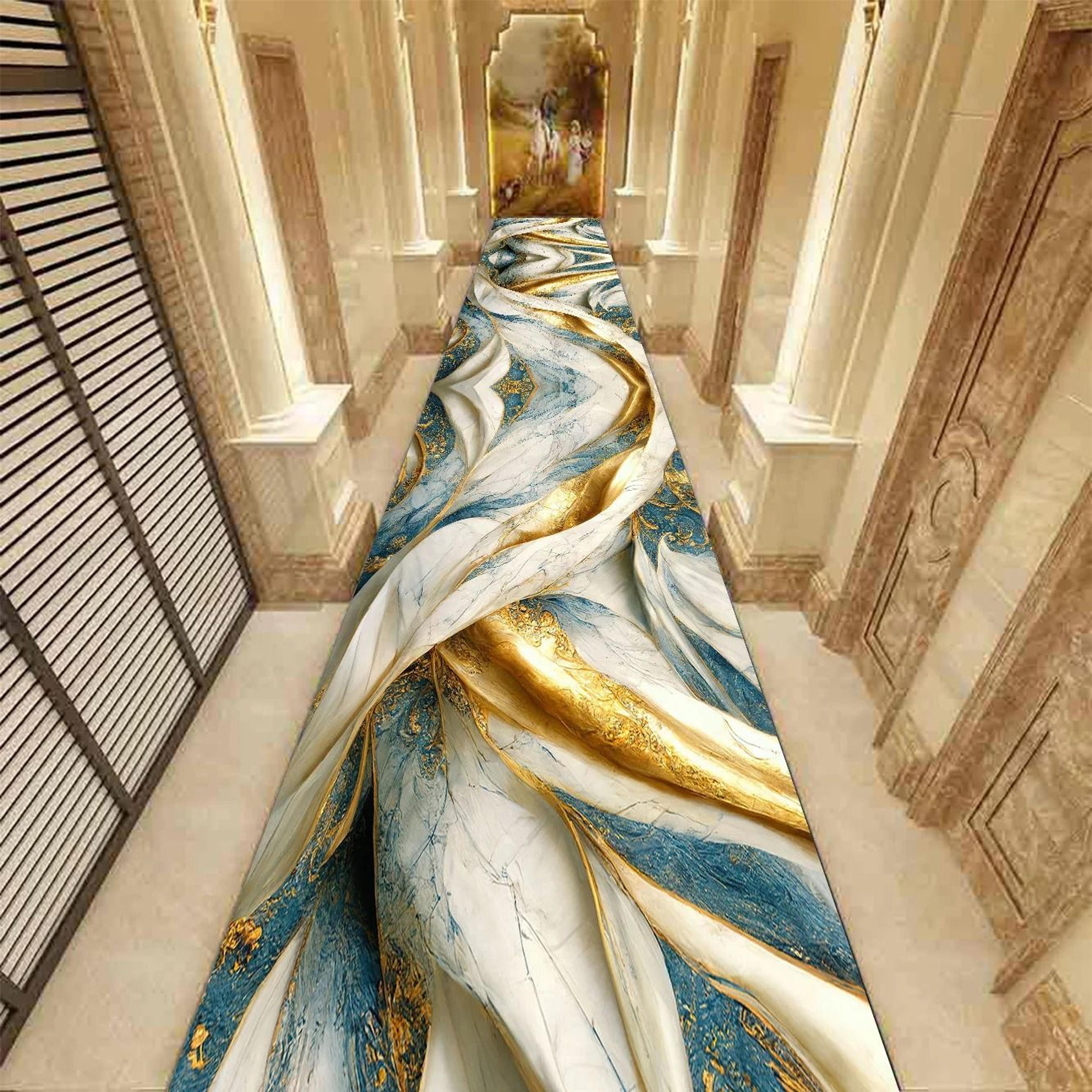 Golden Abstract Marble Corridor Carpet  Luxury NonSlip Hotel Passageway Runner 10