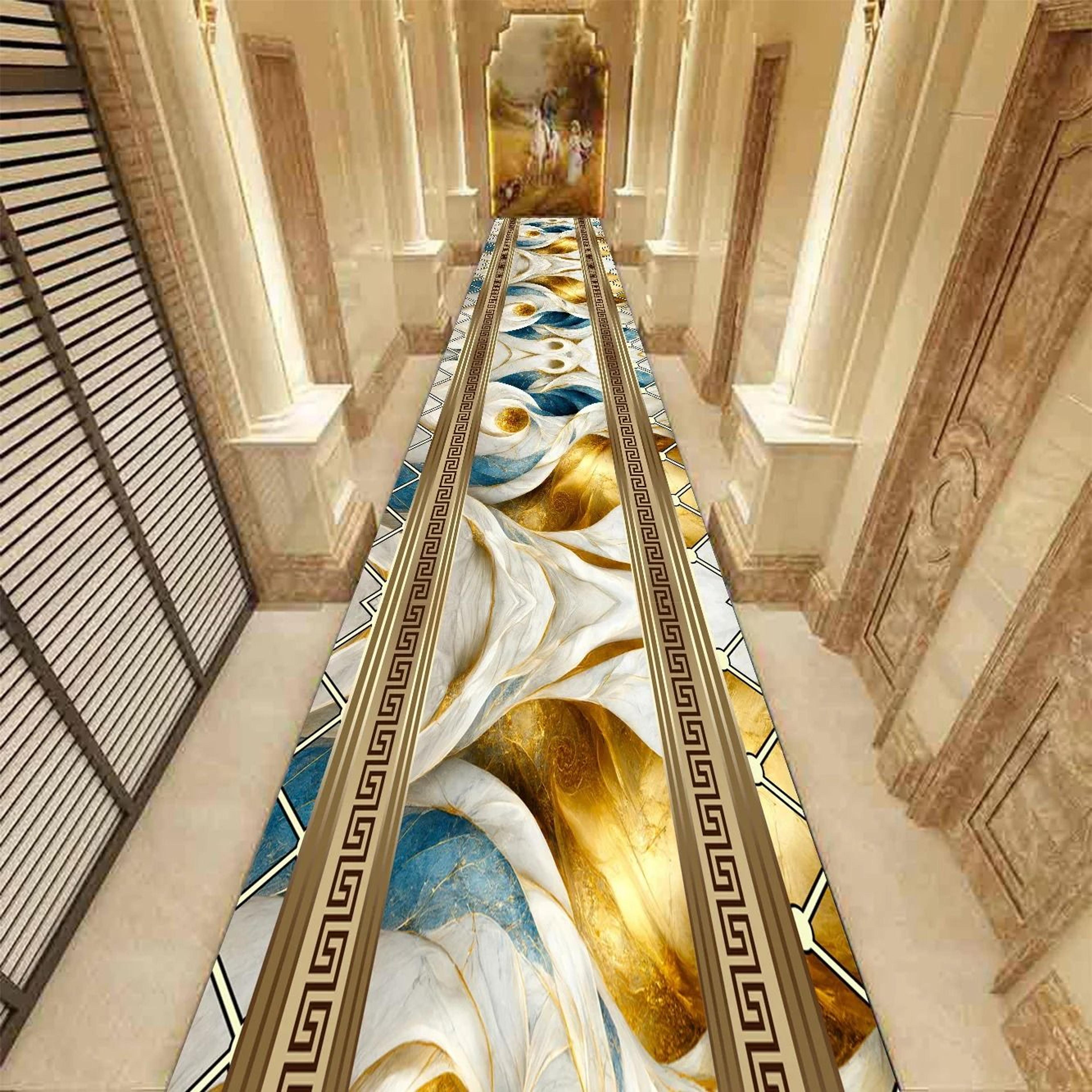 Golden Abstract Marble Corridor Carpet  Luxury NonSlip Hotel Passageway Runner 6