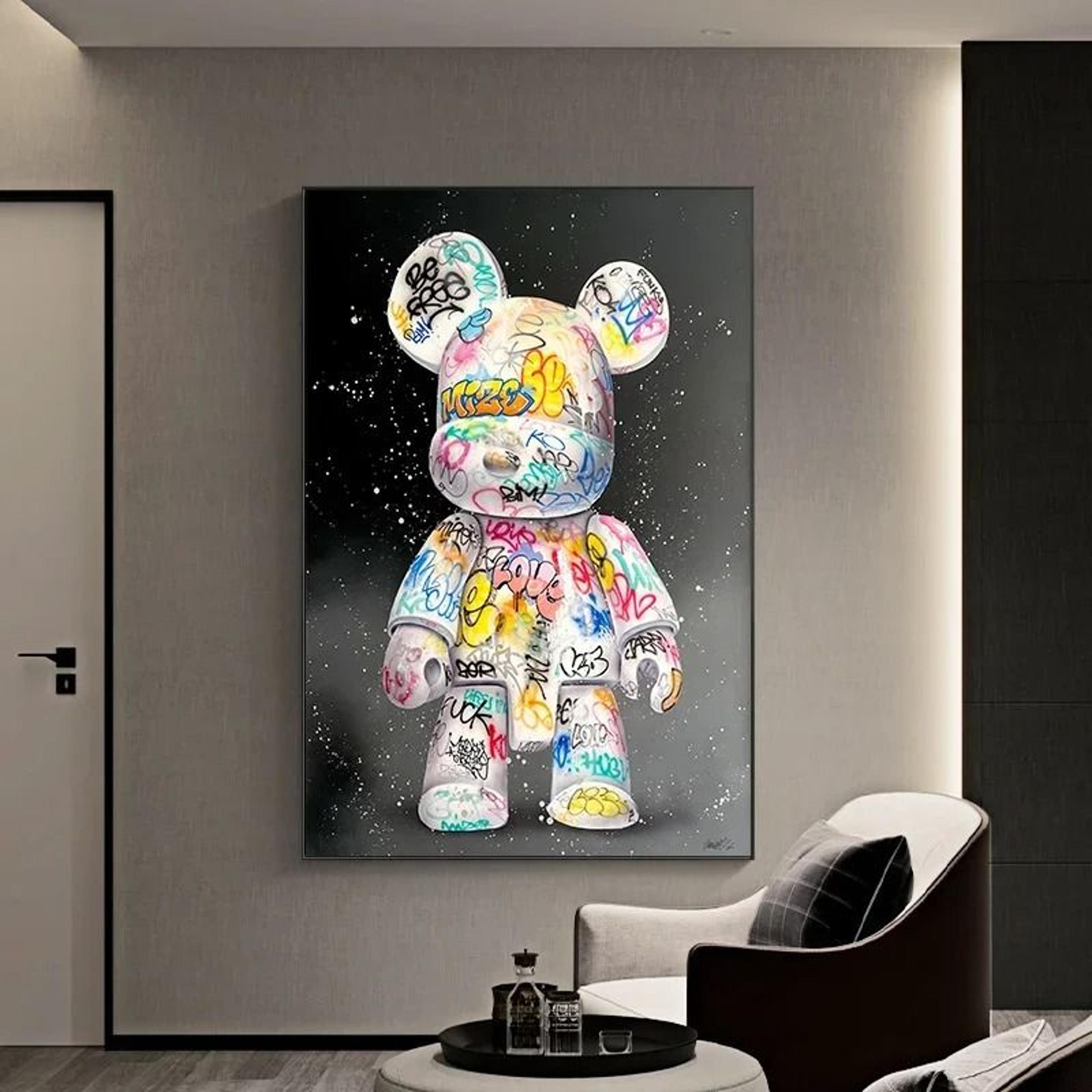 kawaii cartoon bear graffiti canvas | street art pop culture wall poster