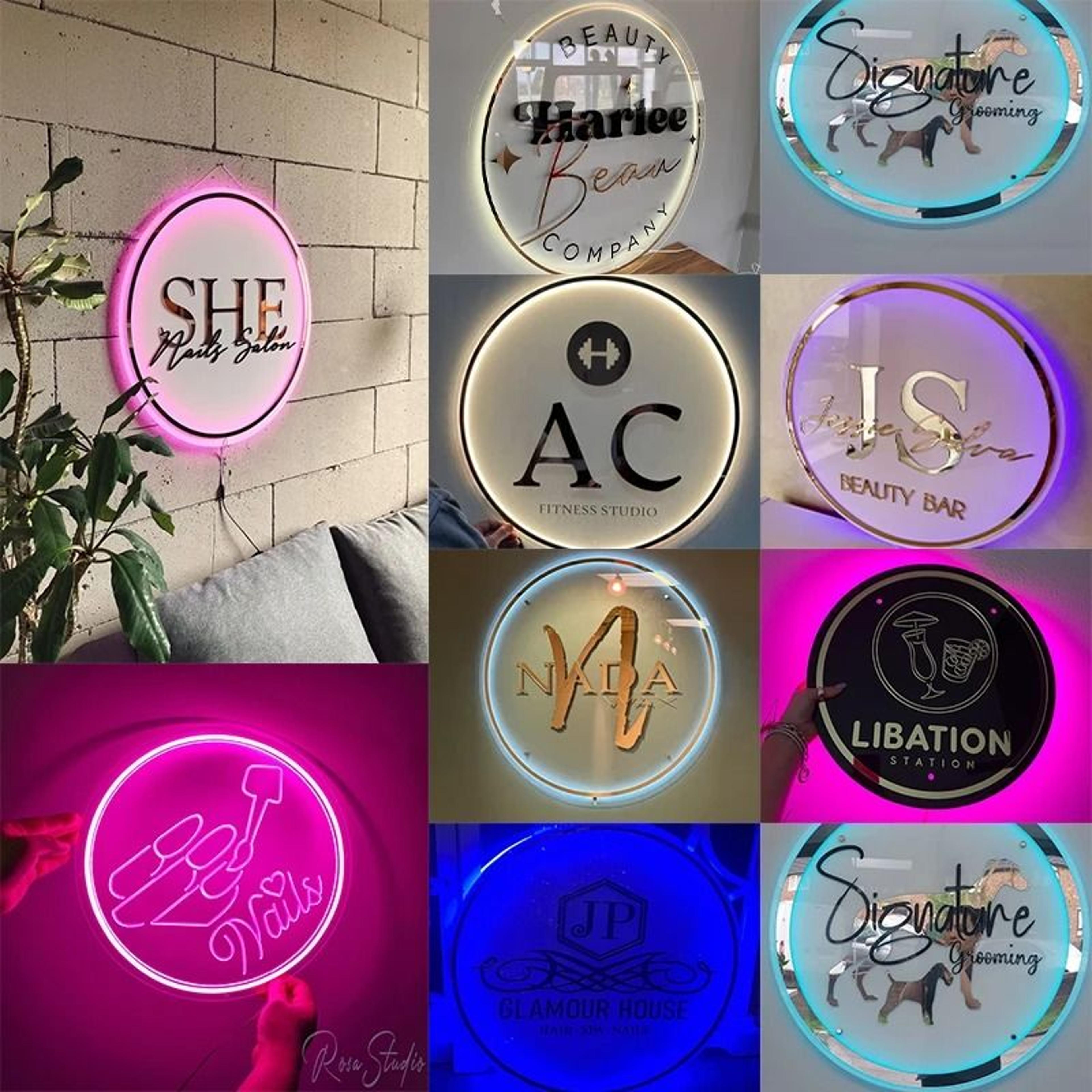 Custom Acrylic Business Logo Neon Sign  3D Personalized LED Office  Salon Plaque 4
