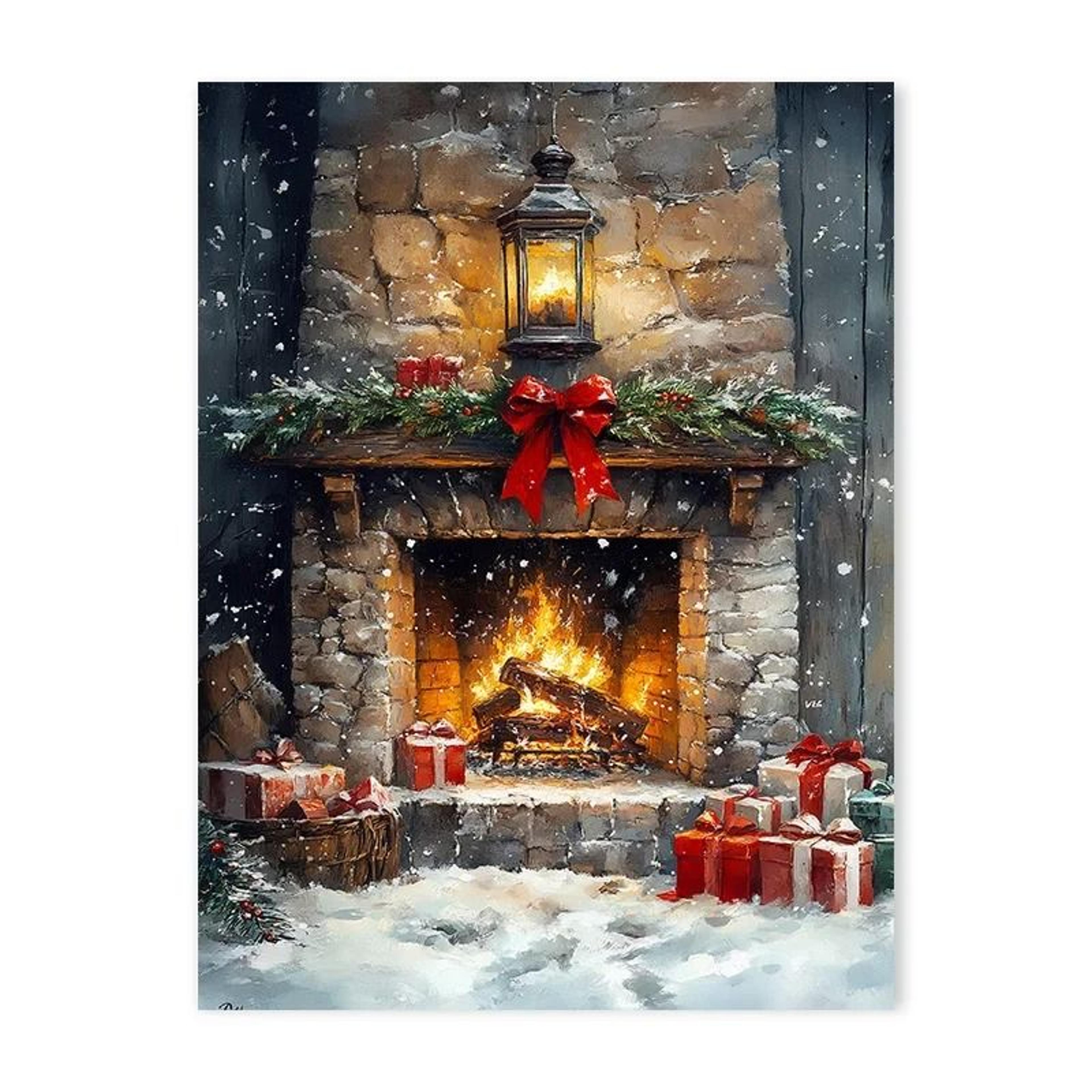 Vintage Red Truck  Winter Snow Canvas Art  Nordic Reindeer  Fireplace Holiday Decor 11