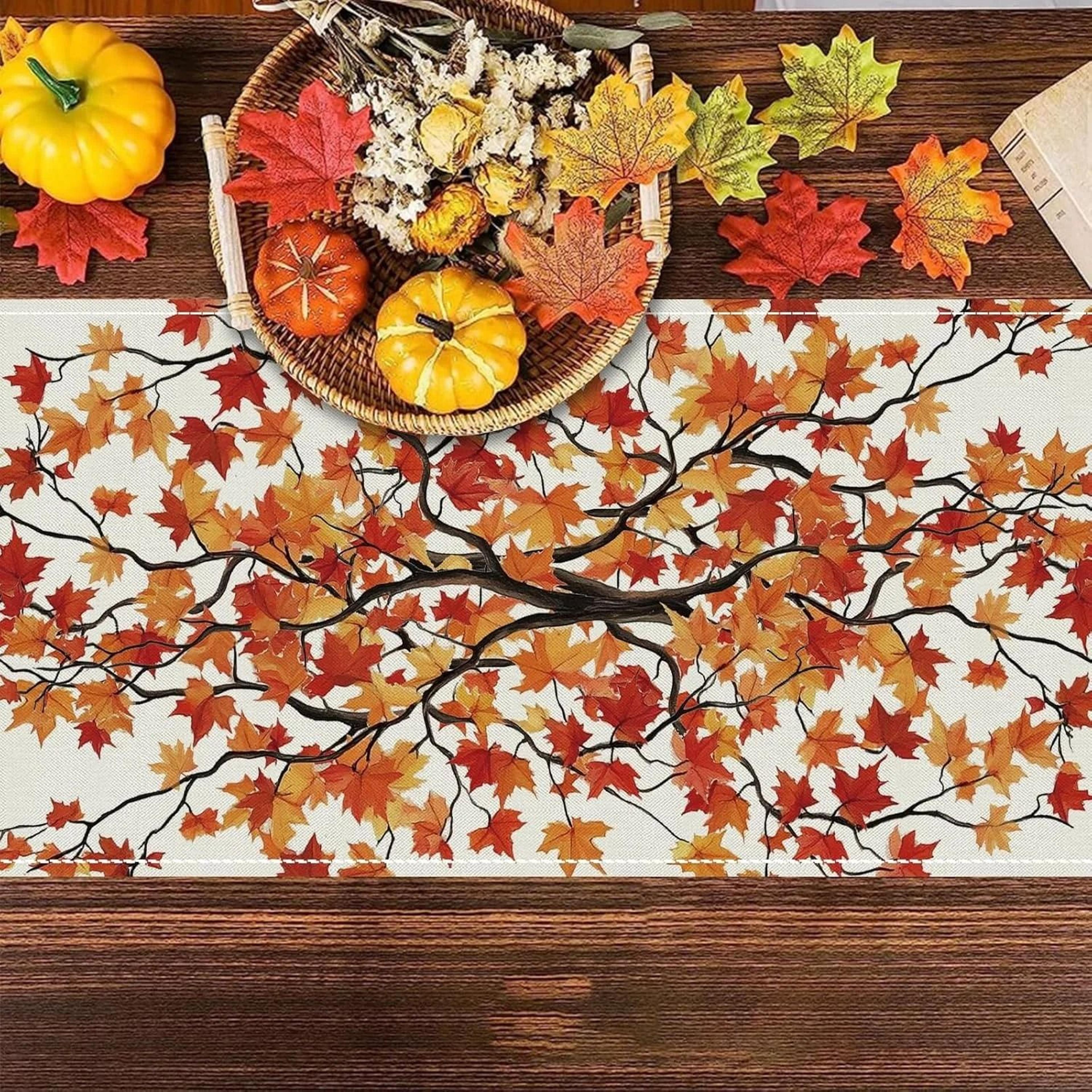 Maple Leaf Seasonal Autumn Burlap Table Runner  Farmhouse Fall Harvest Decor 2