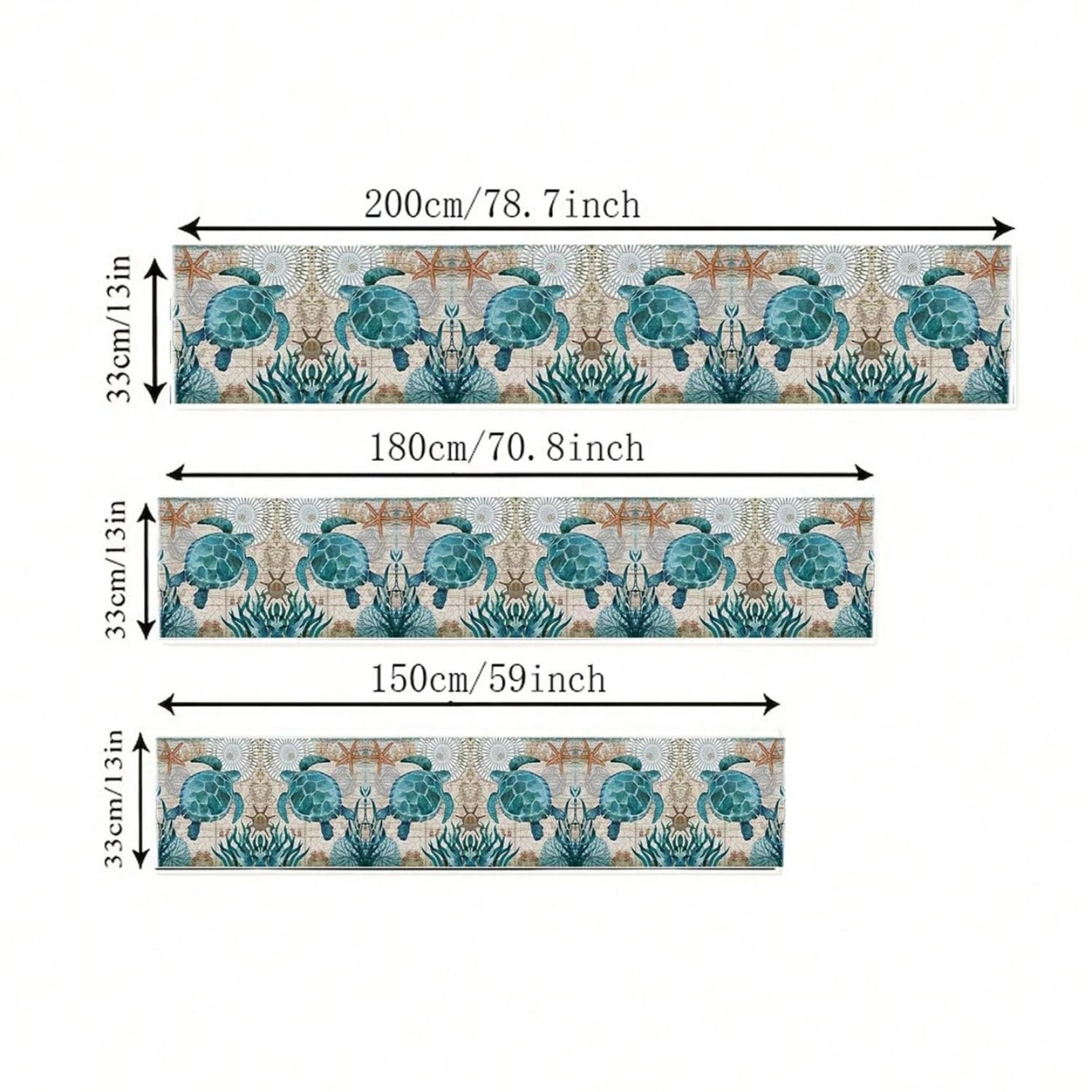 Nautical Sea Turtle  Starfish Table Runner  Coastal Linen Dresser Scarf  Farmhouse Decor 1