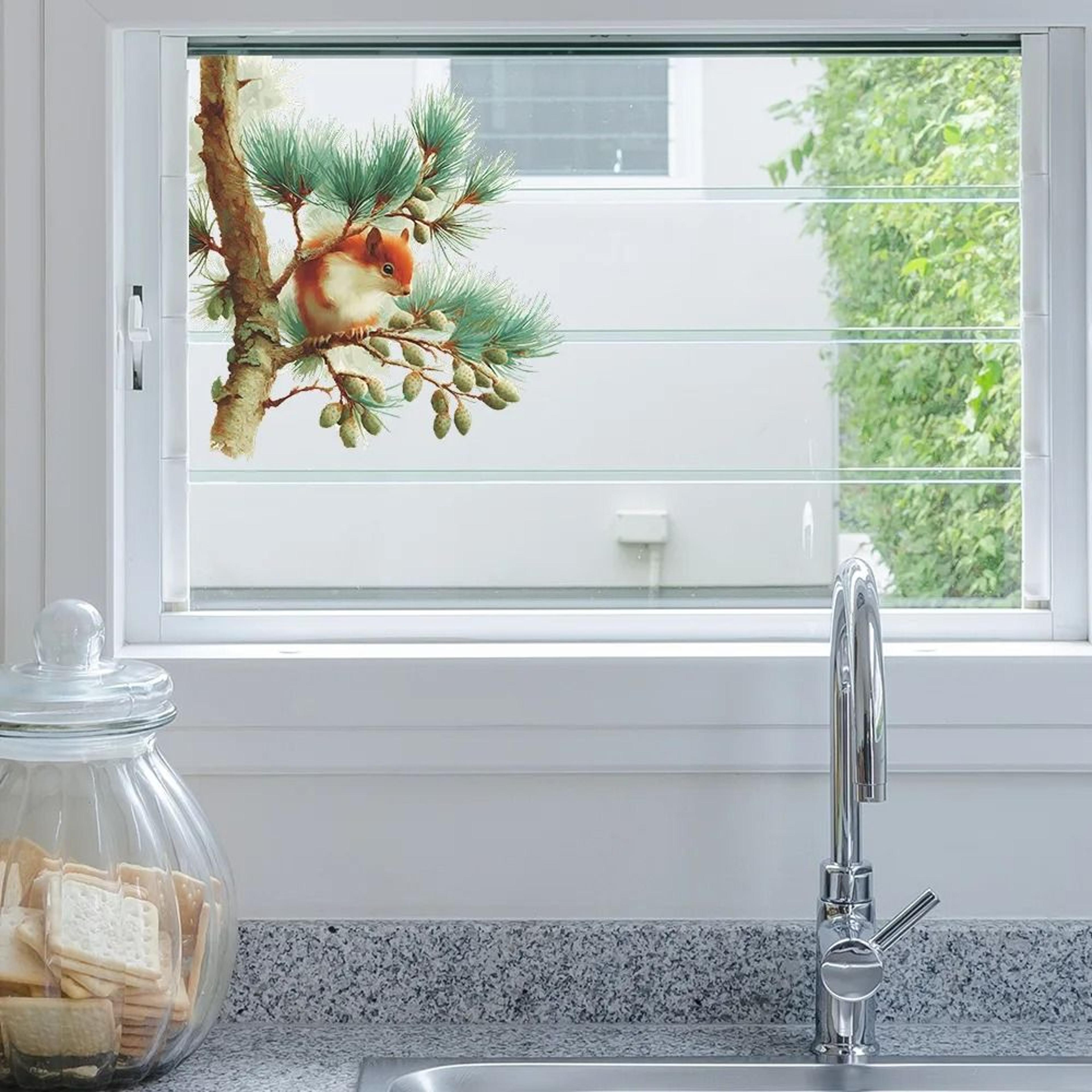 Squirrels Collecting Food Wall Sticker  Whimsical Forest Mural For Bedroom  Windows 4