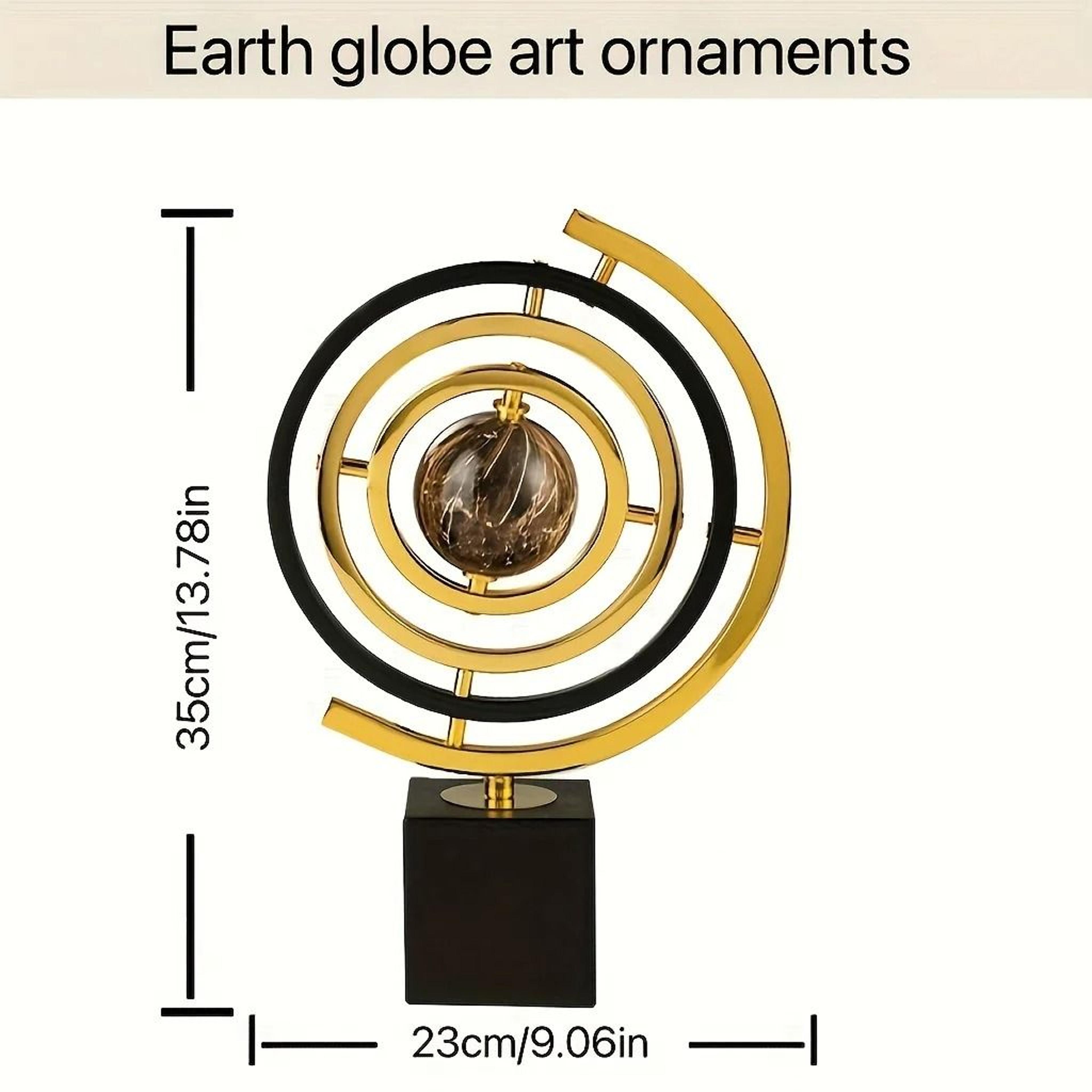 Modern Abstract Metal Globe Sculpture  Black  Golden Kinetic Art For Executive Office  Living Room 4
