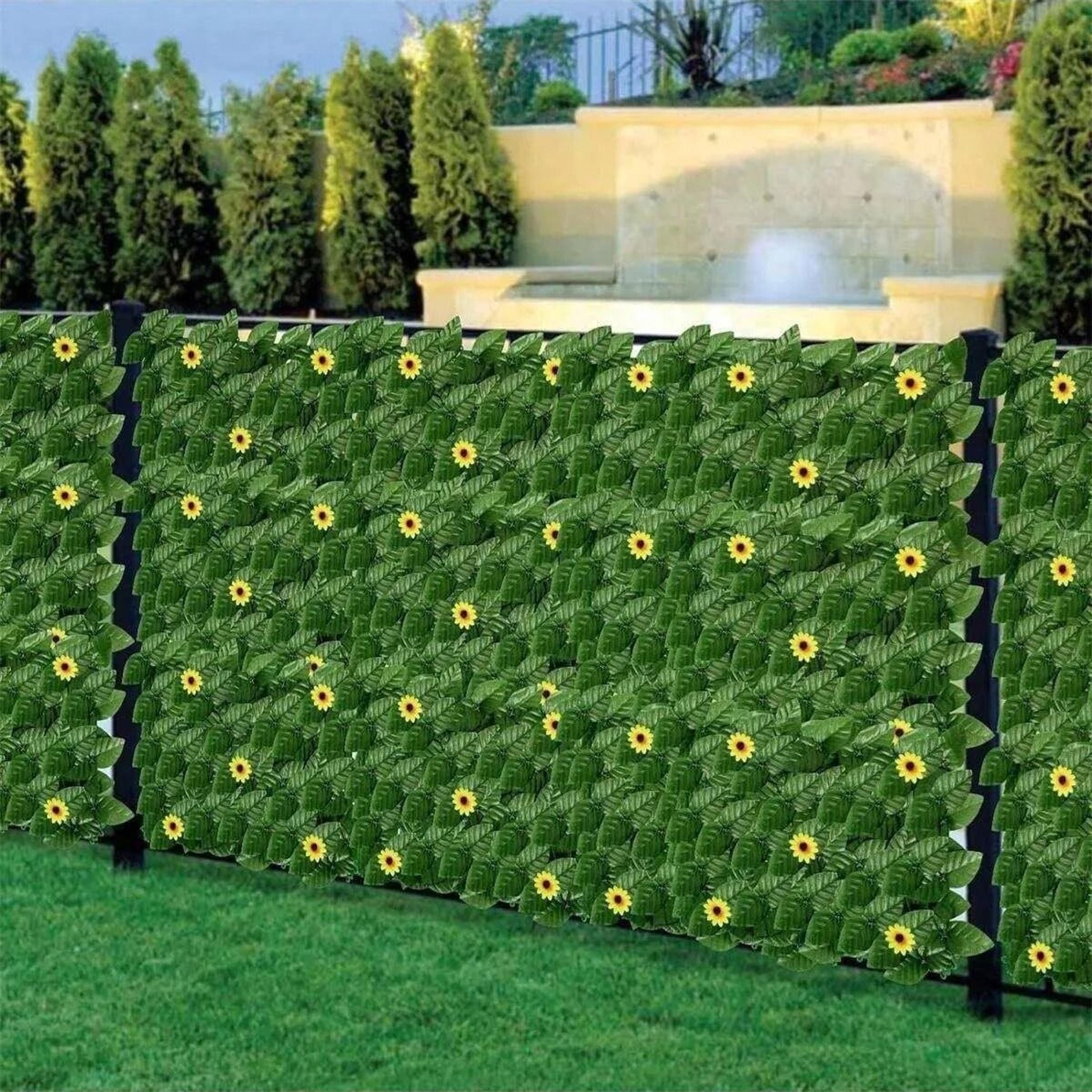 SunKissed Ivy Privacy Fence Screen  1m X 3m Sunflower  Faux Grass Wall Panel For Outdoor Balcony  G 2