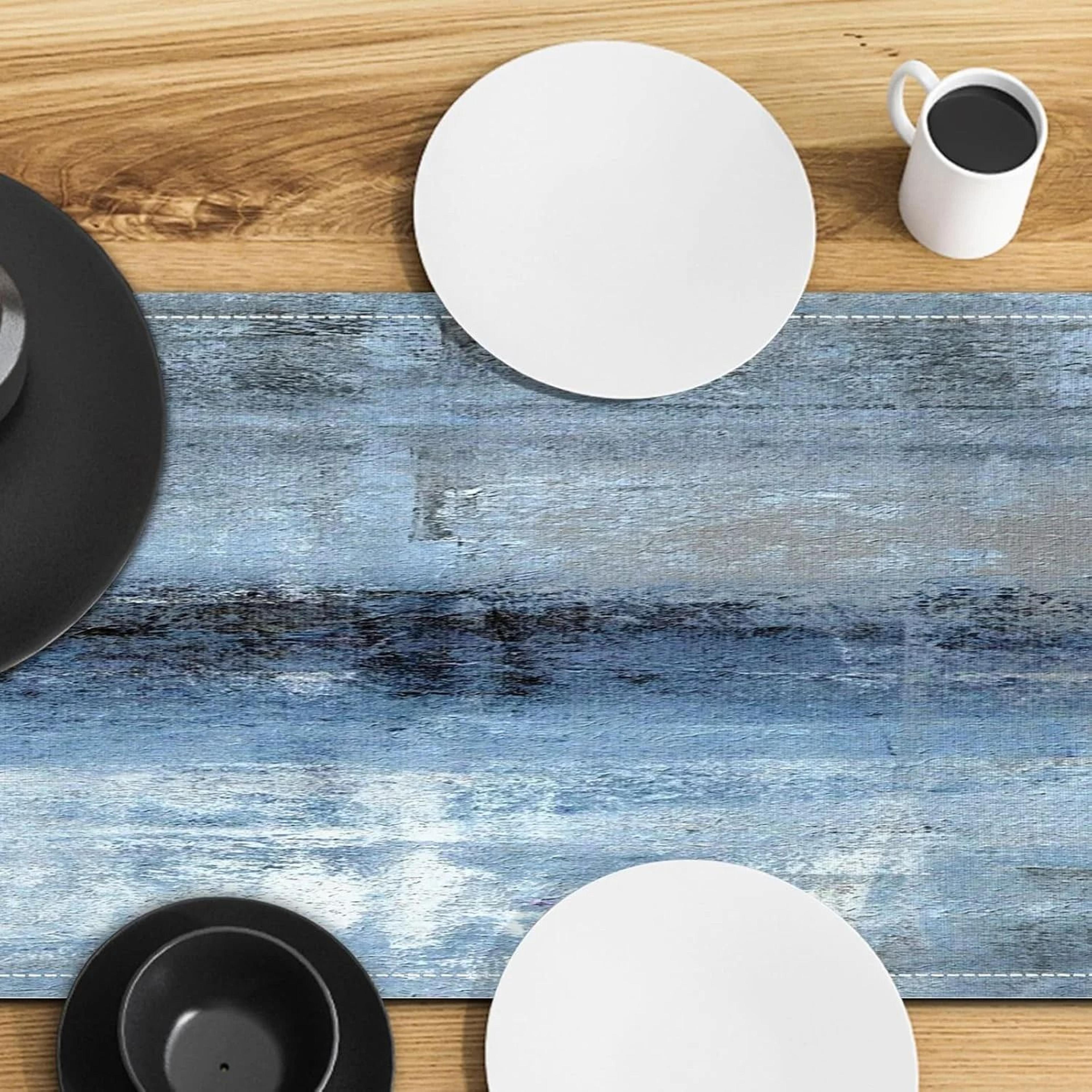VIKAMA Retro TieDye Linen Table Runner  Rustic Farmhouse Textile For Modern Kitchen  Holiday Party  4
