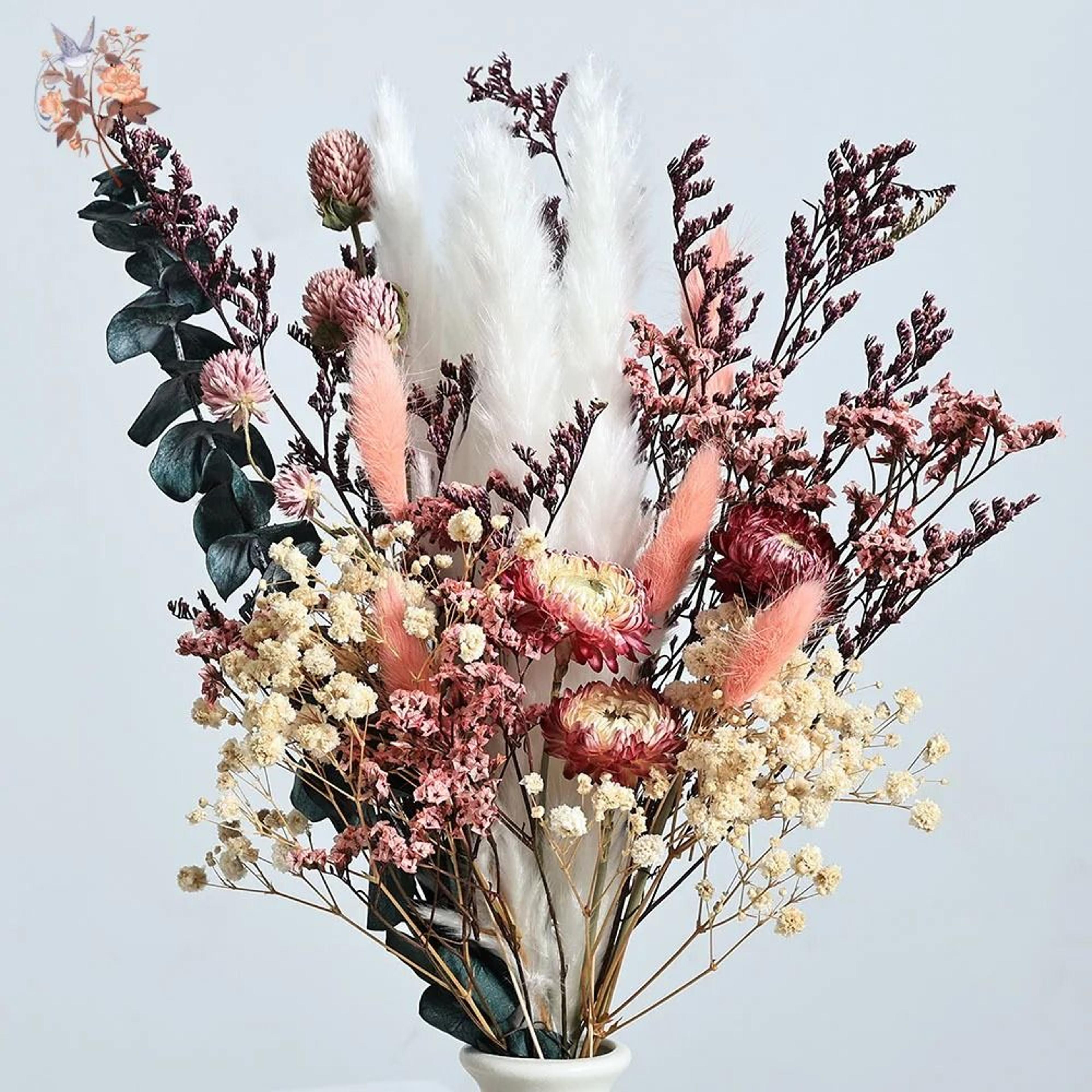Preserved Helichrysum  Eucalyptus Bouquet  Colorful Boho Floral Centerpiece With Pampas Grass For W 2