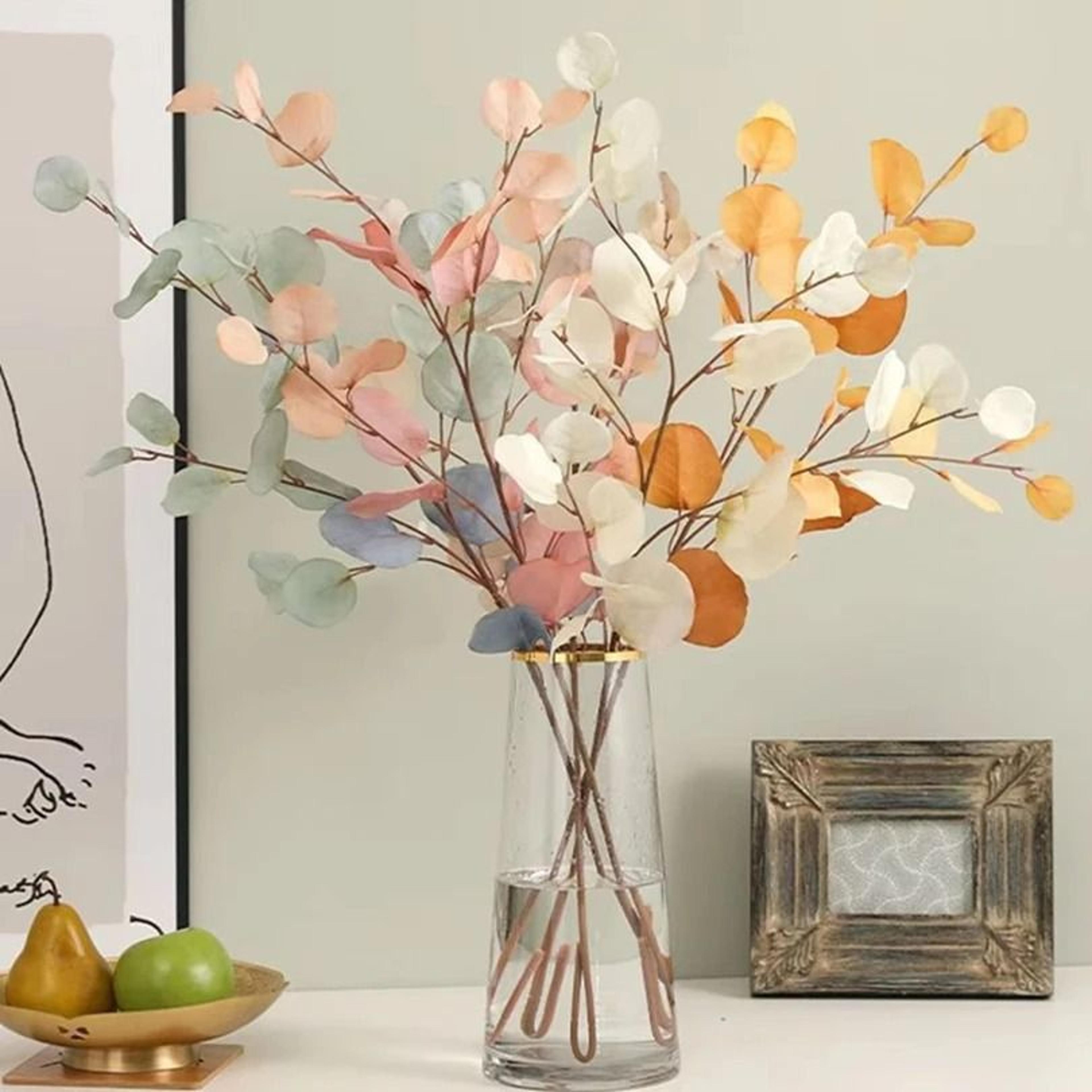 87cm Artificial Long Pole Eucalyptus  Gold  Autumn Tone Money Leaf Branch For Wedding  Modern Home  1
