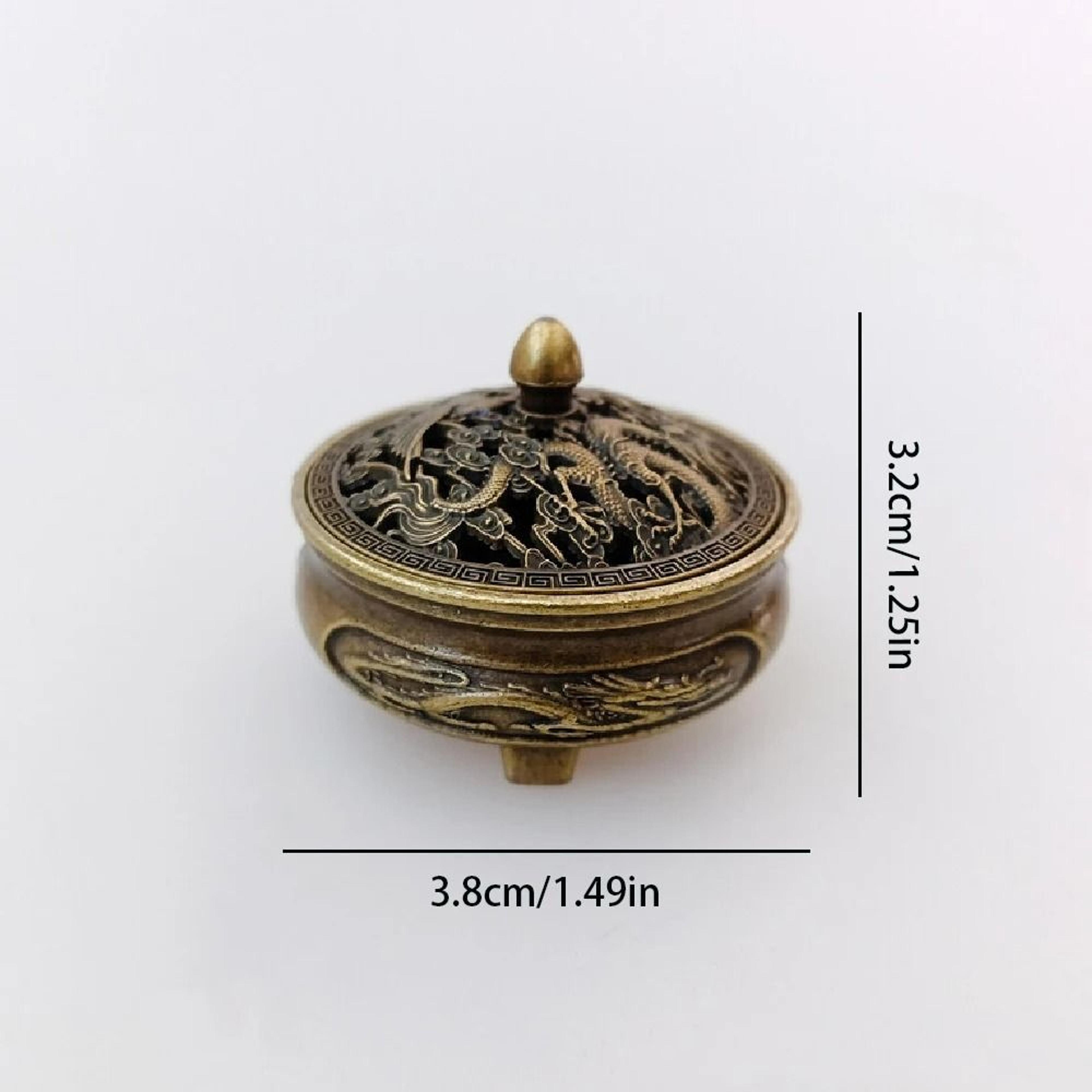 Antique Brass Mini Hollow Incense Burner  Vintage Chinese Tea Table Decor  Portable DragonPhoenix C 3
