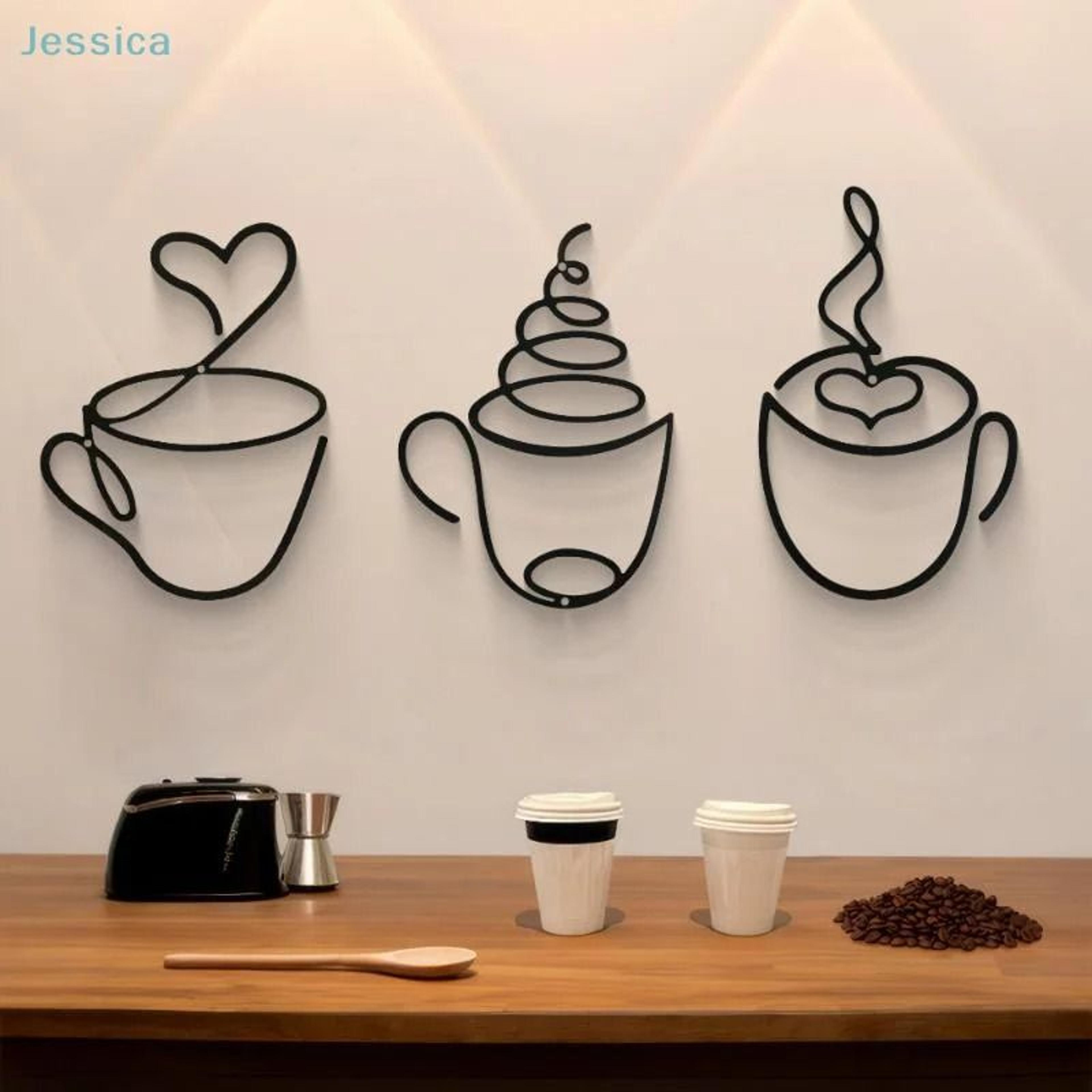 metal coffee cup wall art | black minimalist decor for kitchen, cafe & coffee bar | modern studio sign