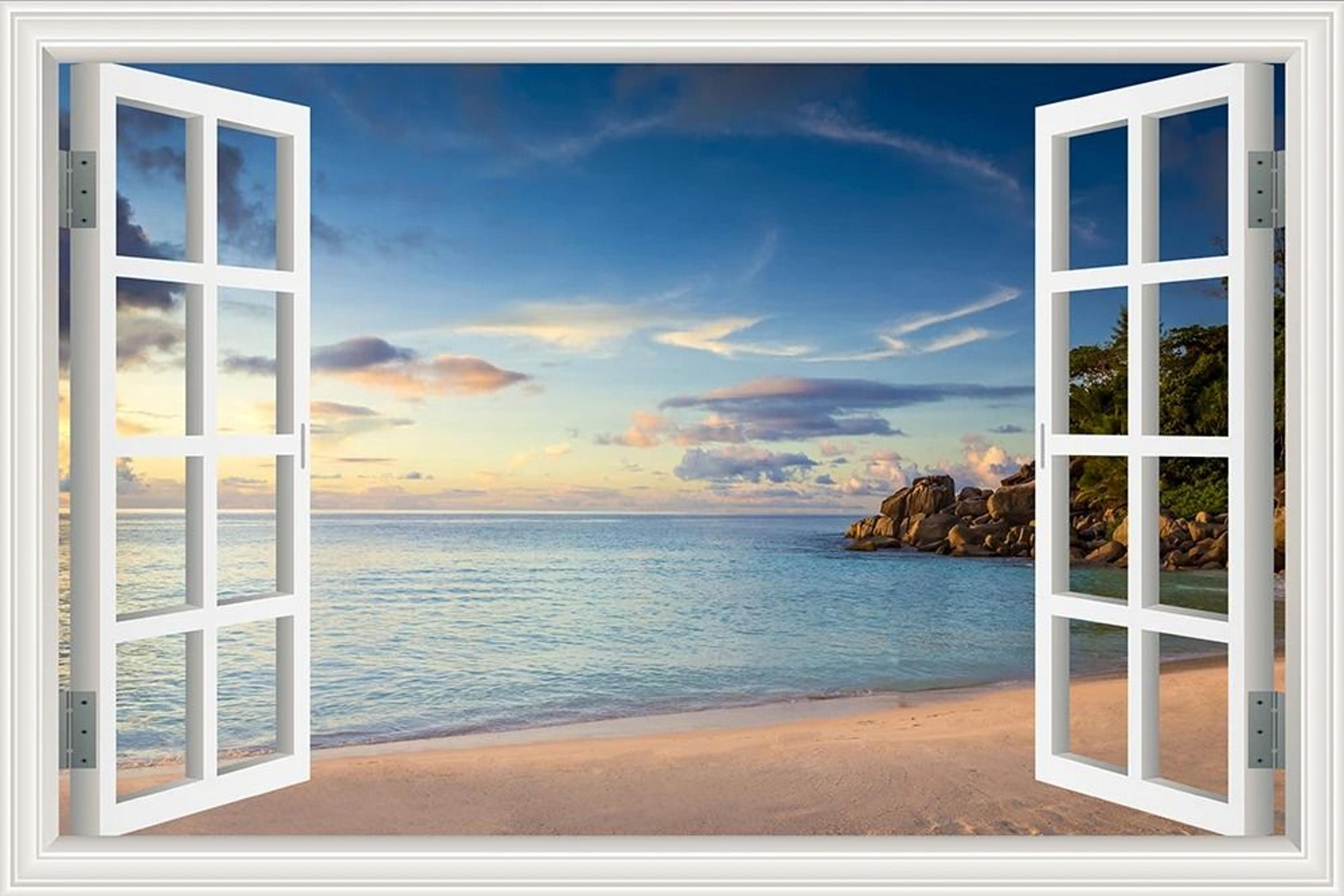 3D Blue Beach Window View Wall Sticker  Tropical Sea Landscape Decal  SelfAdhesive Nature Wallpaper 10