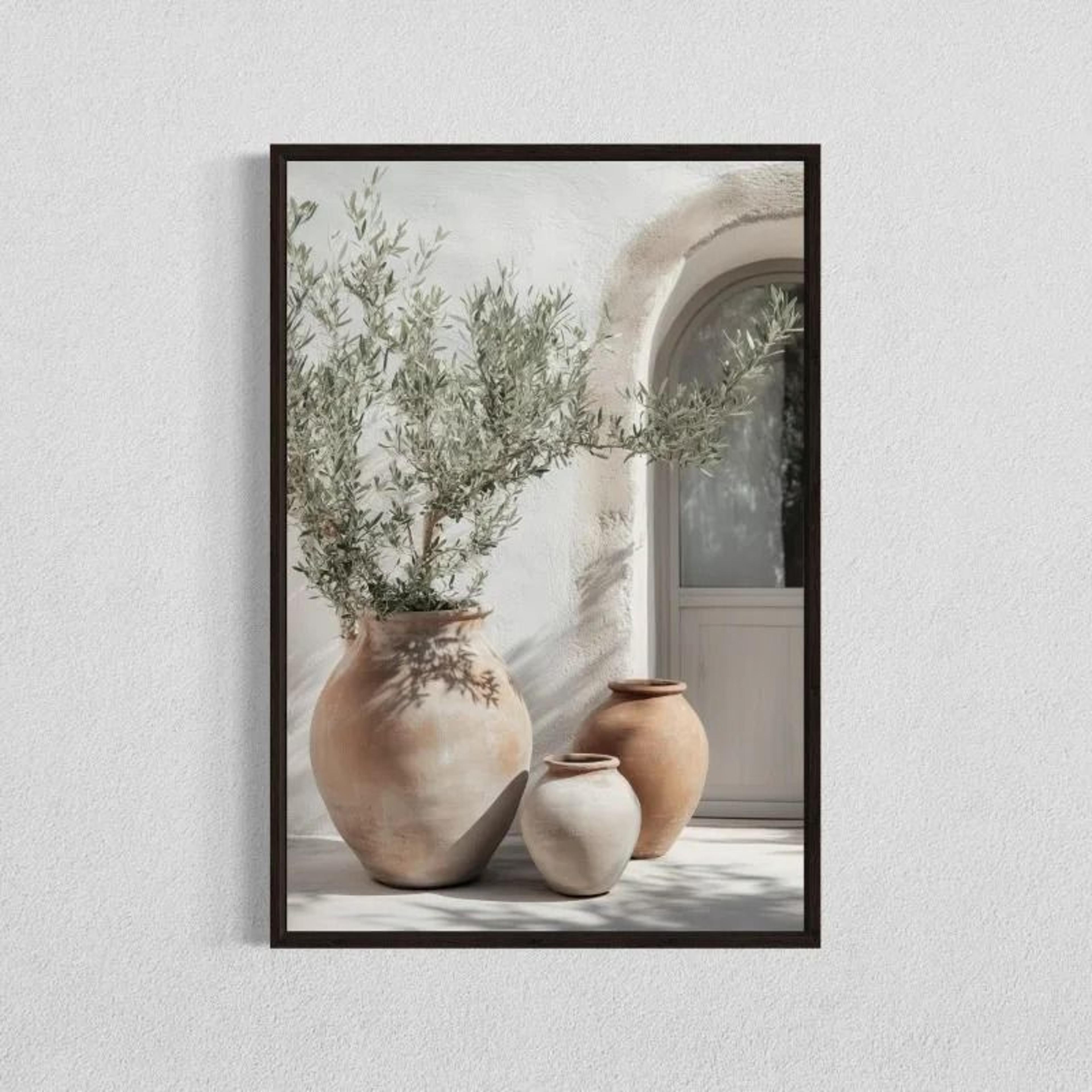 Minimalist Olive Tree Pottery Poster  Mediterranean Still Life Canvas  Rustic Country Room Natural  9