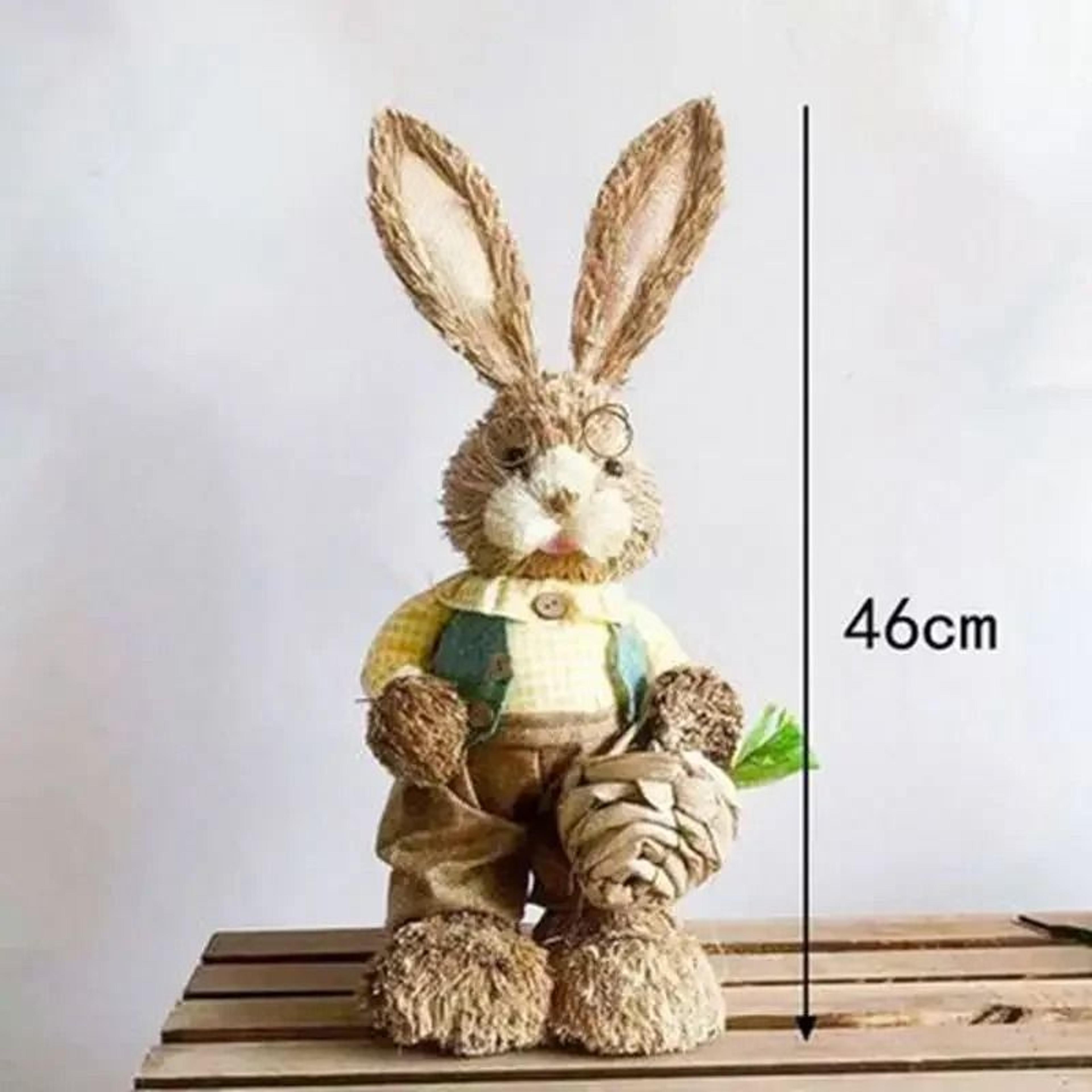 46cm HandWoven Straw Bunny Sculpture  Rustic Easter Rabbit Ornament  Artisan Holiday Statuette For  11