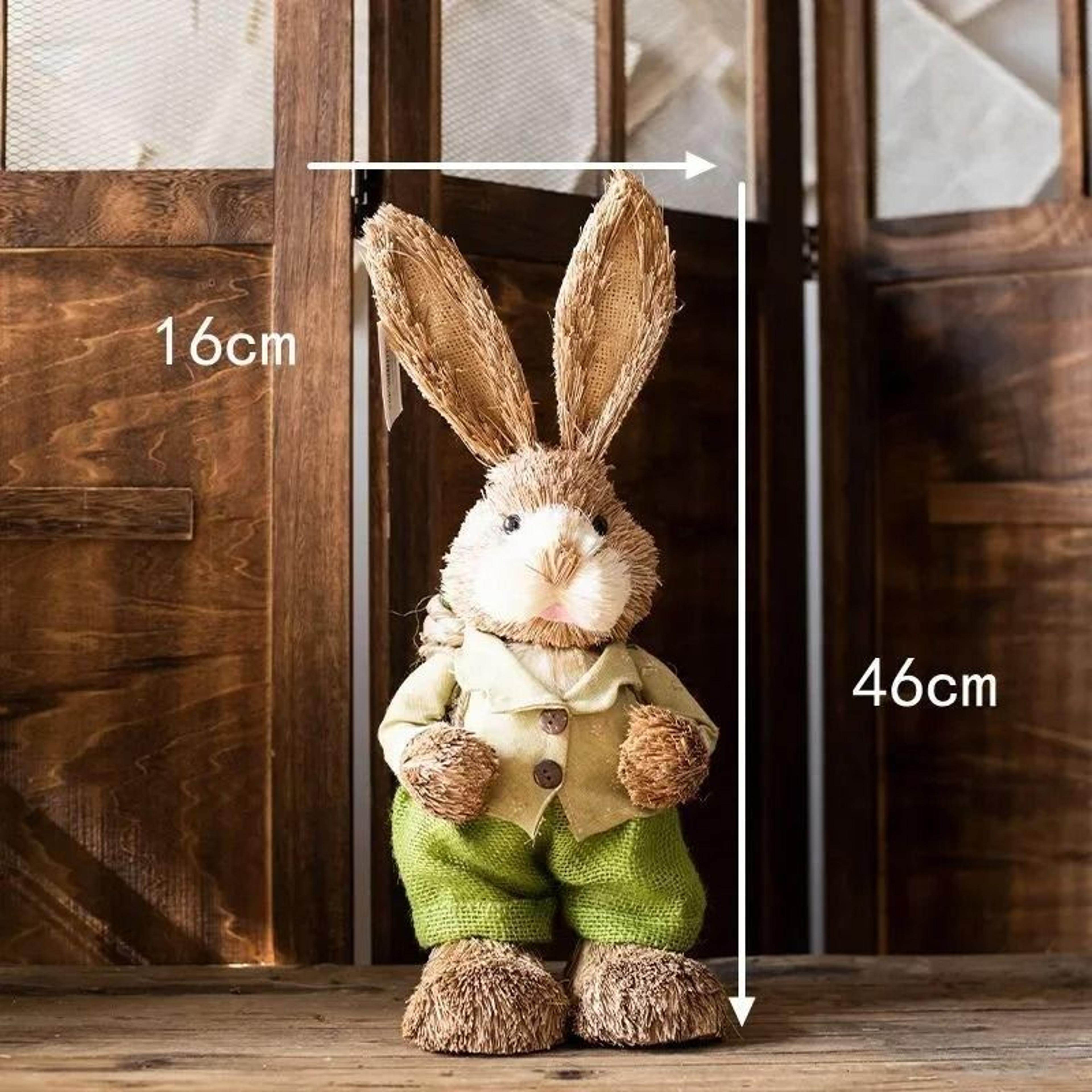 46cm HandWoven Straw Bunny Sculpture  Rustic Easter Rabbit Ornament  Artisan Holiday Statuette For  15