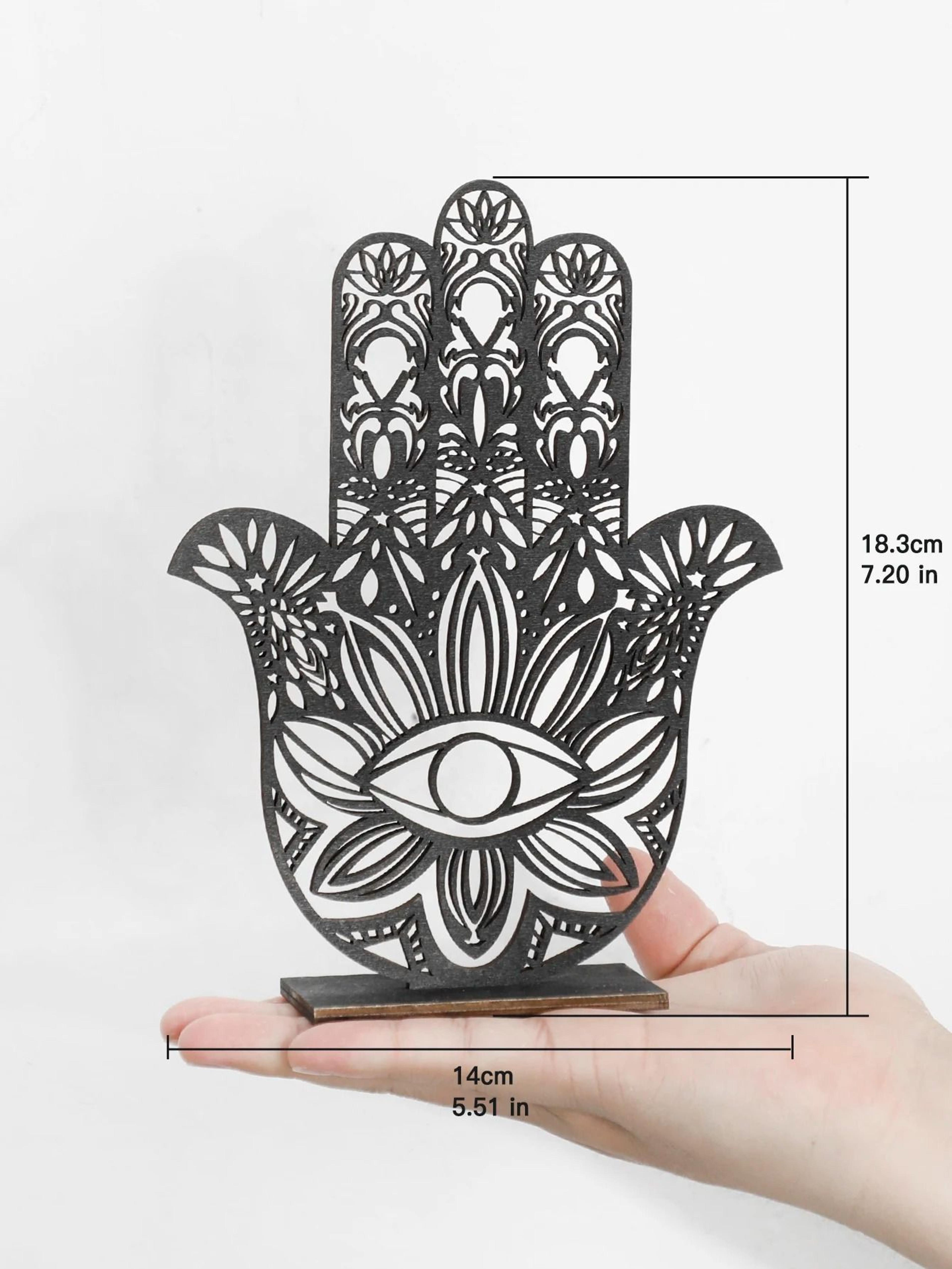 Artisan Hamsa Wood Sculpture  HollowOut Evil Eye Totem  Executive Desktop  Home Studio Sanctuary De 4