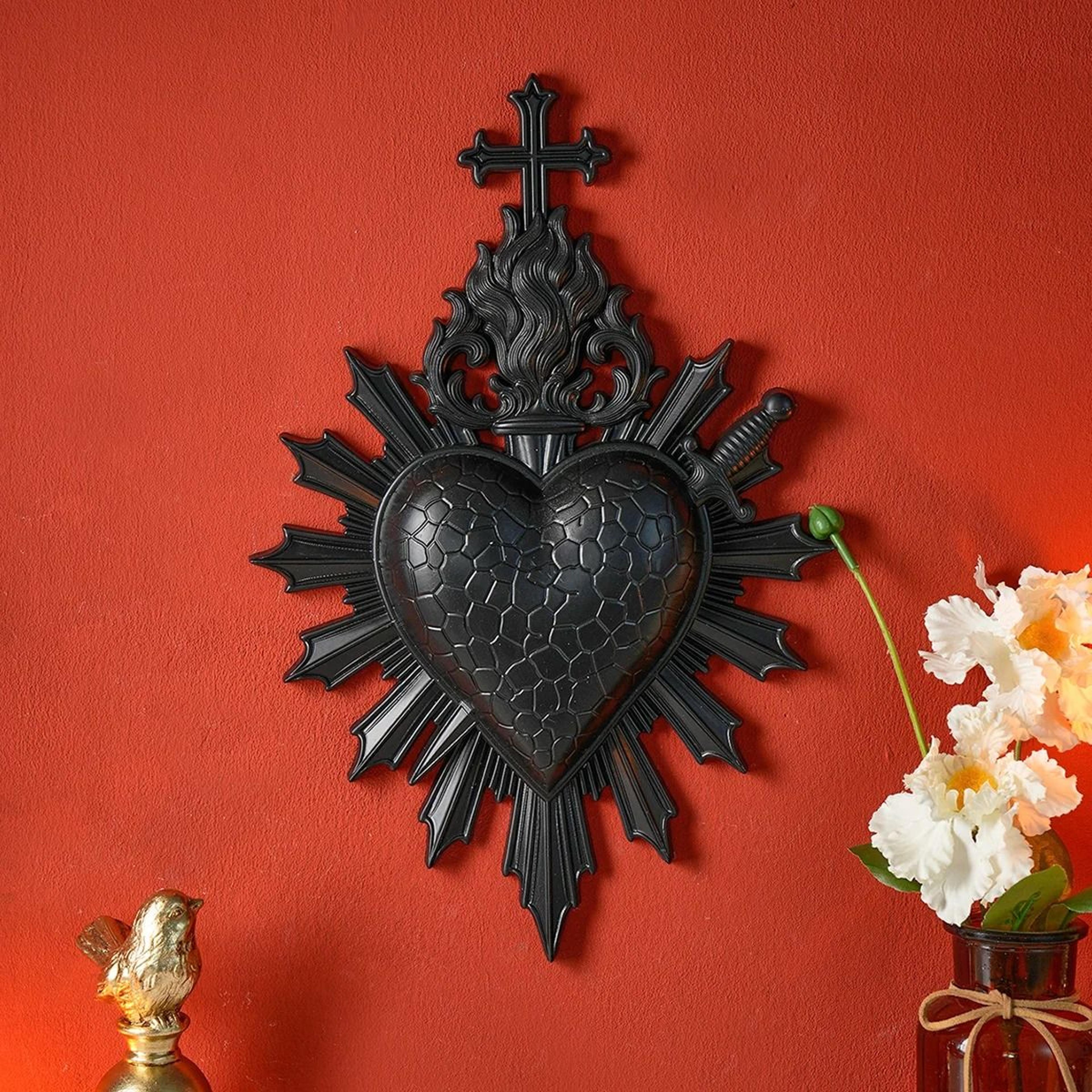 Sacred Heart BasRelief  Flaming Heart  Dagger Wall Sculpture  Executive Studio  Gothic Sanctuary De 4