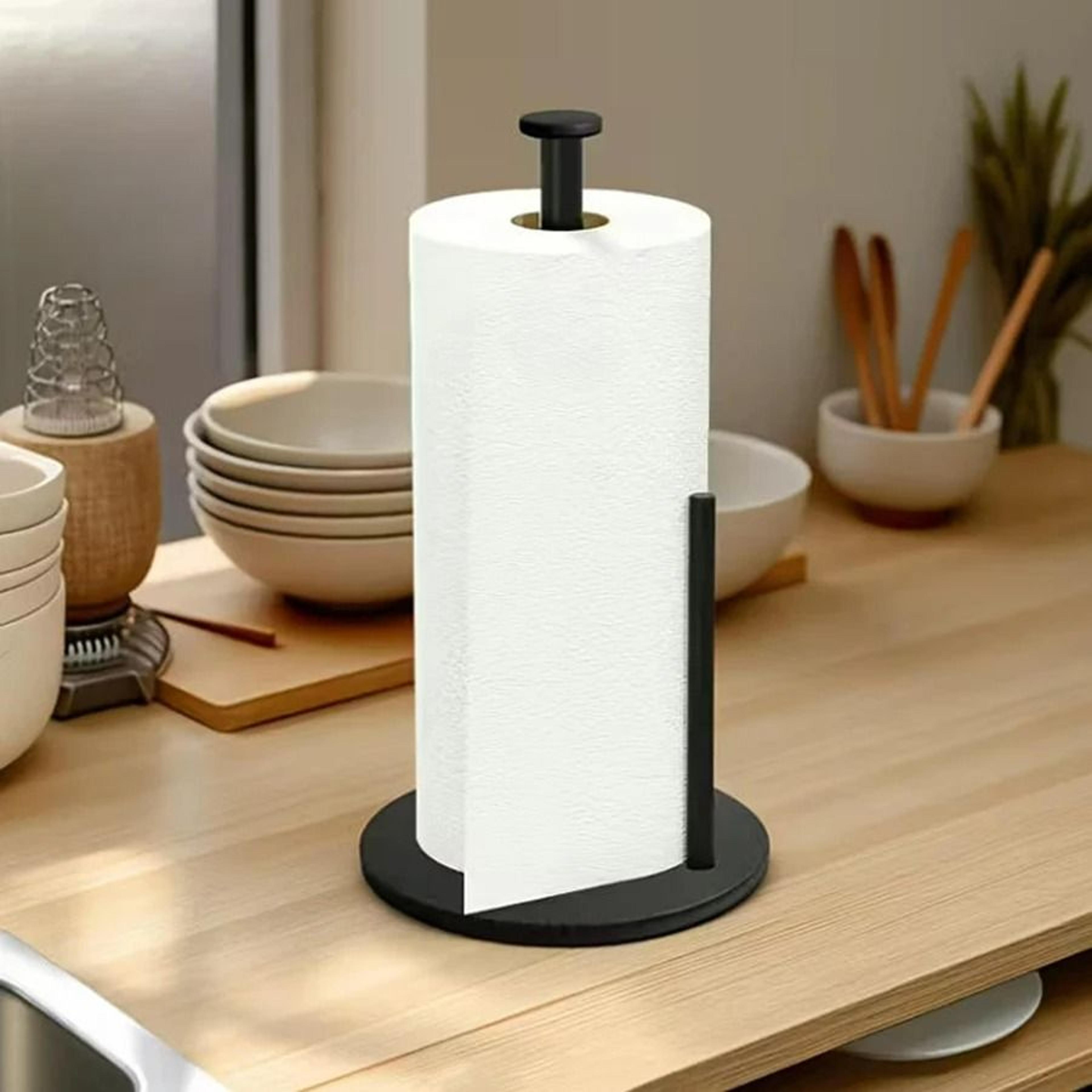 Stainless Steel Kitchen Roll Holder With Weighted Base  HeavyDuty Countertop Organizer  SpaceSaving 1