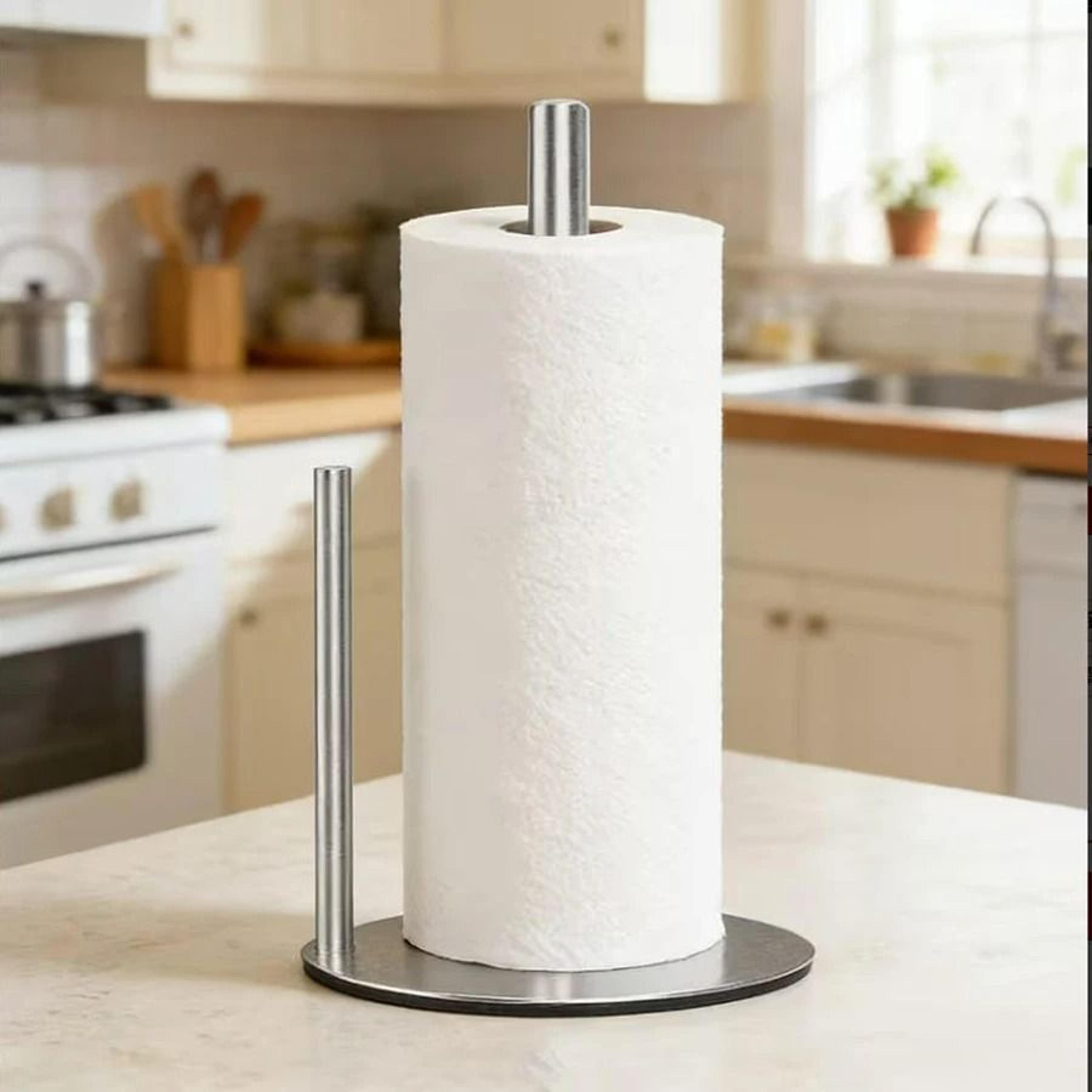 Stainless Steel Kitchen Roll Holder With Weighted Base  HeavyDuty Countertop Organizer  SpaceSaving 3