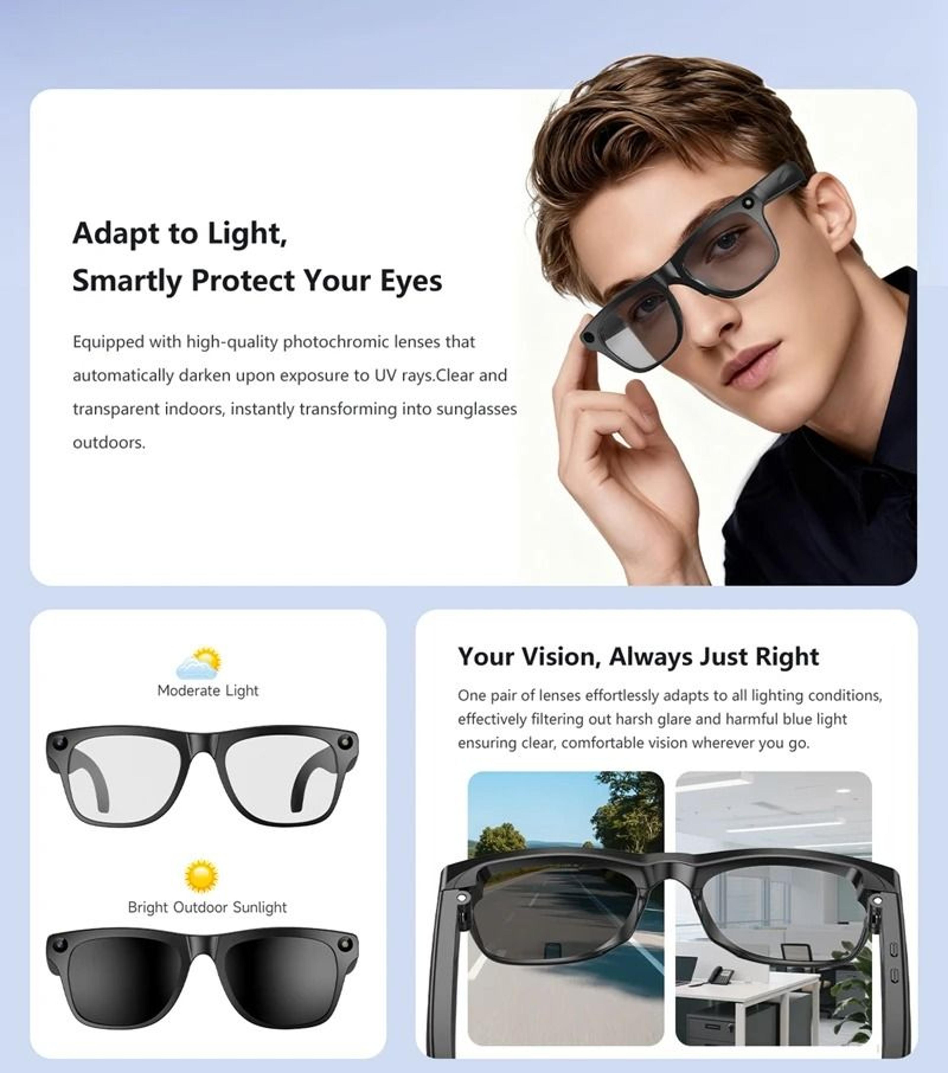 AI 4K Smart Glasses  500W PhotoRecording  RealTime Translation  Executive ColorChanging Waterproof  3
