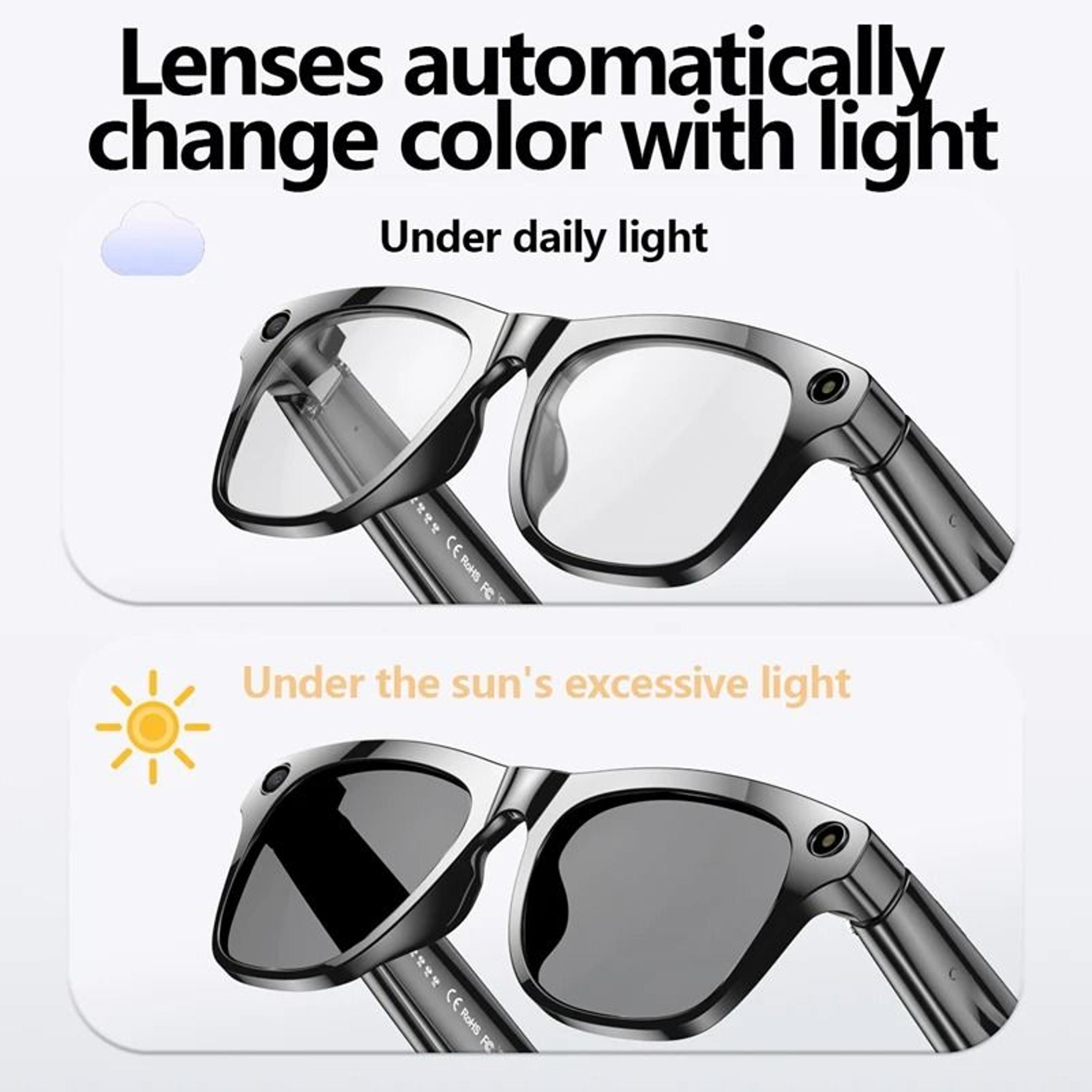 AI 4K Smart Glasses  500W PhotoRecording  RealTime Translation  Executive ColorChanging Waterproof  4