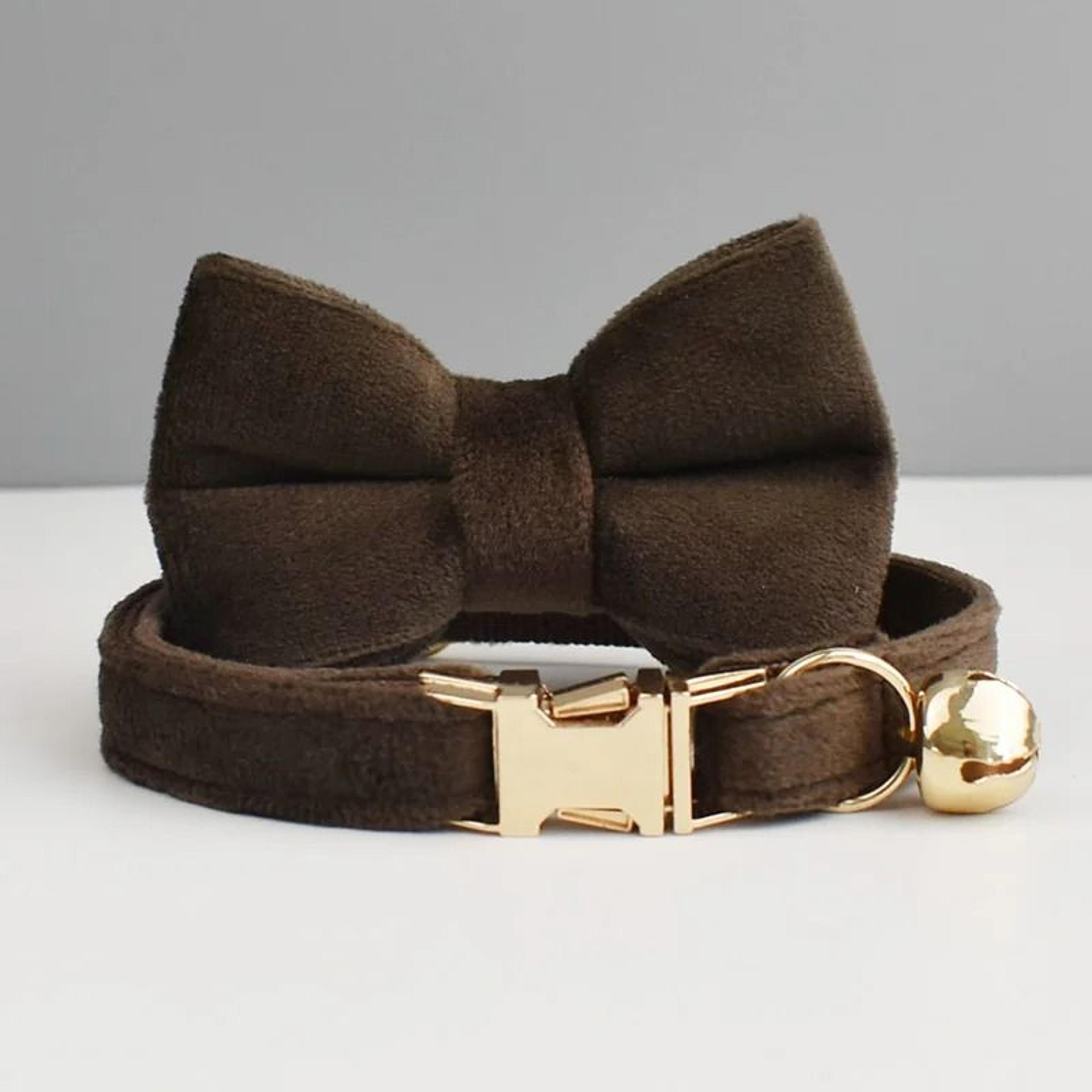Luxury Personalized Velvet Cat Collar With Custom Name Plate Bell And Detachable Bow Tie 8