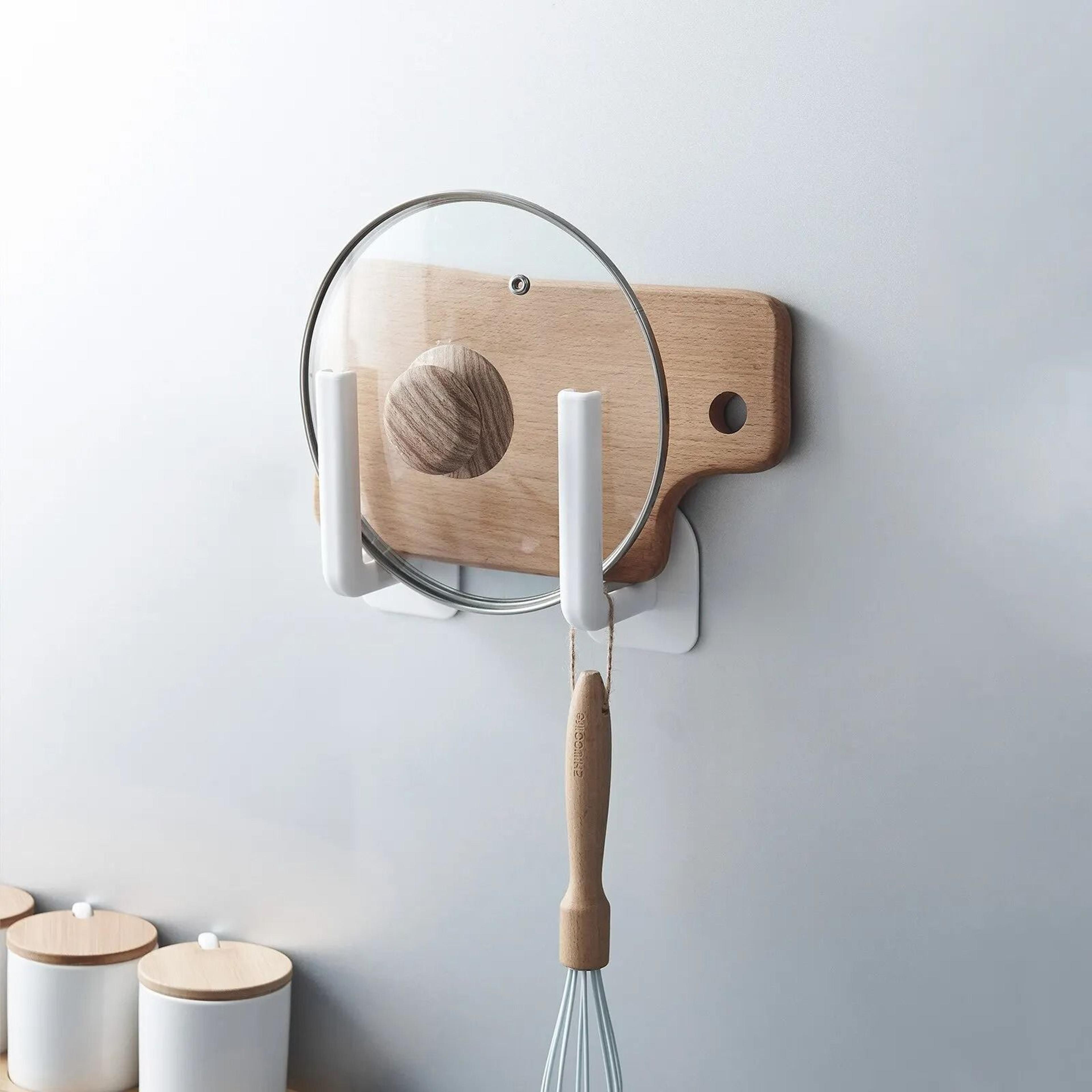 2Piece White HoleFree Traceless Kitchen Storage Hooks  UnderCabinet Mug Cup And Pot Lid Organizer R 2