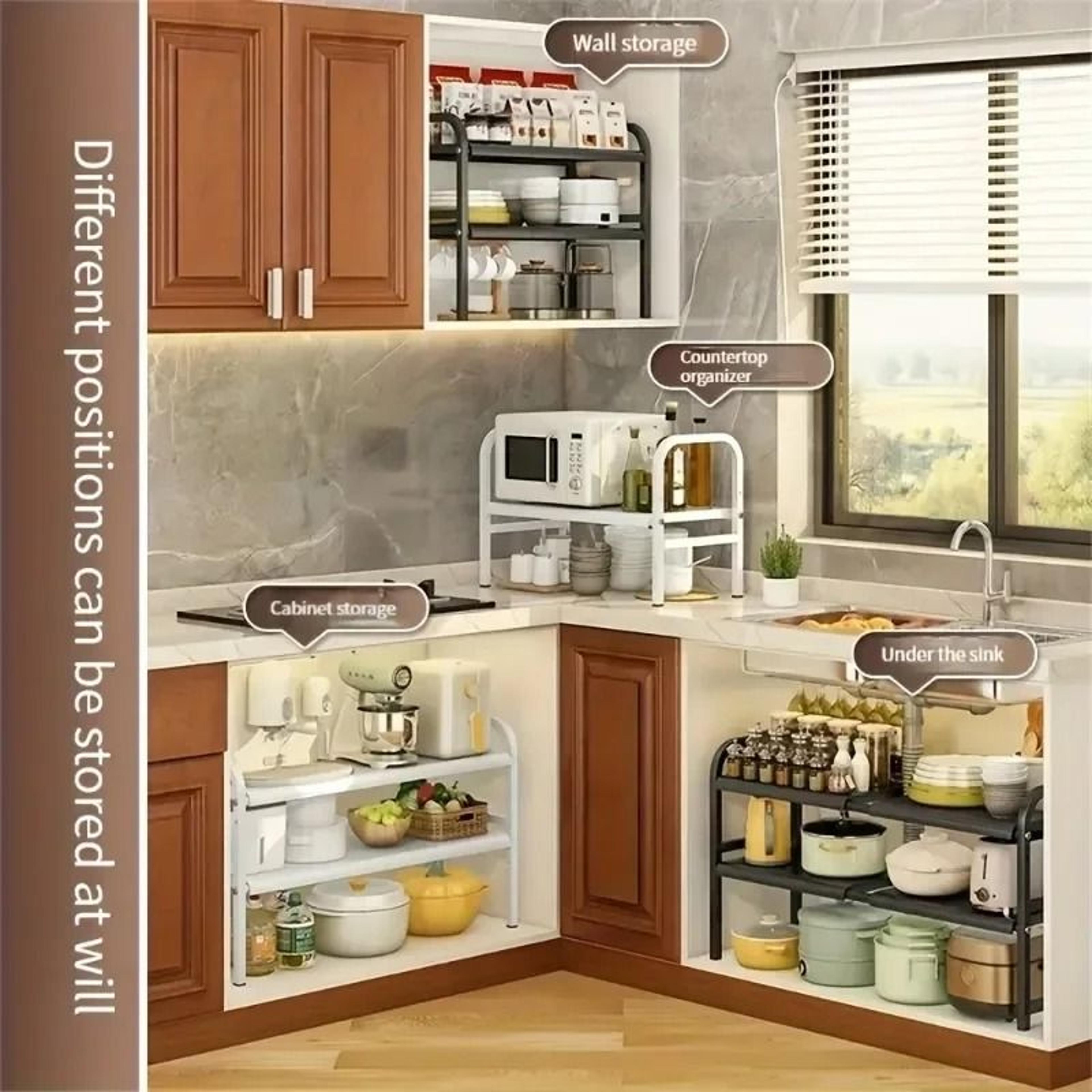 MultiUse Expandable UnderSink Organizer  Adjustable Cabinet Storage Shelf 2