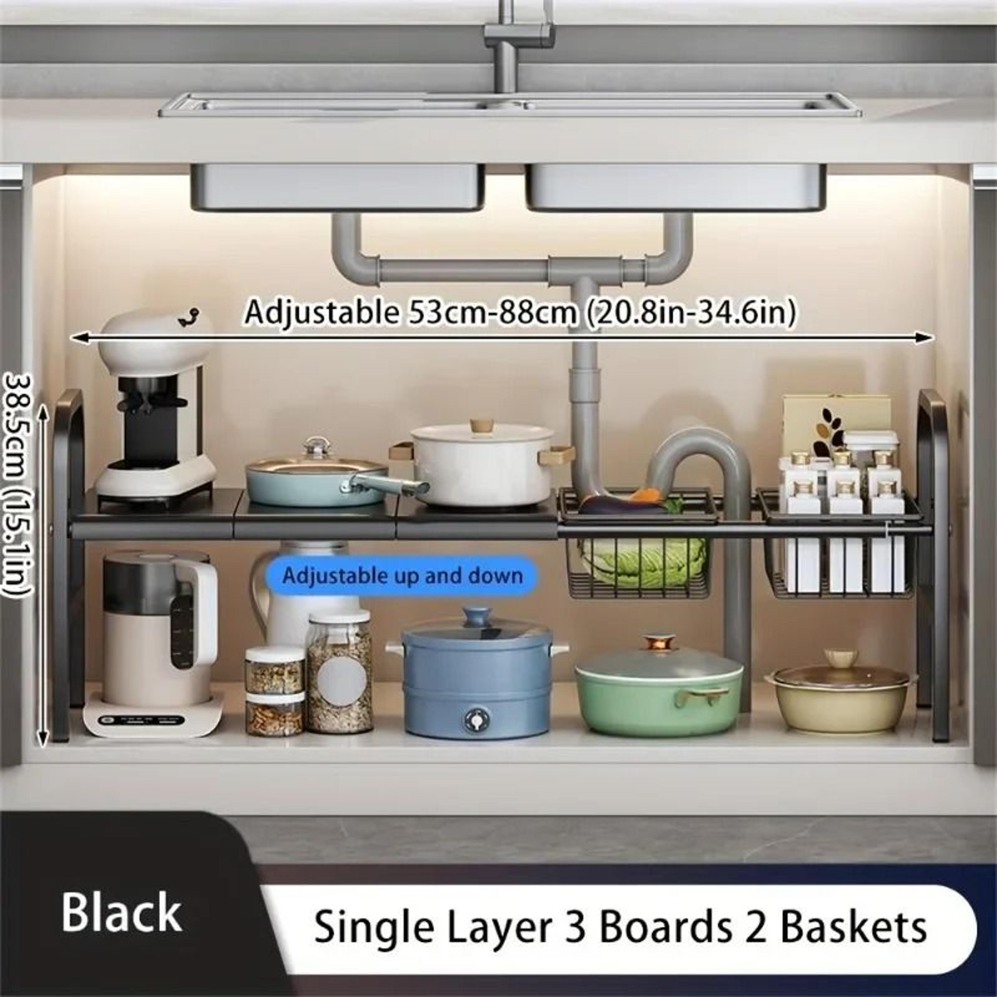 MultiUse Expandable UnderSink Organizer  Adjustable Cabinet Storage Shelf 6