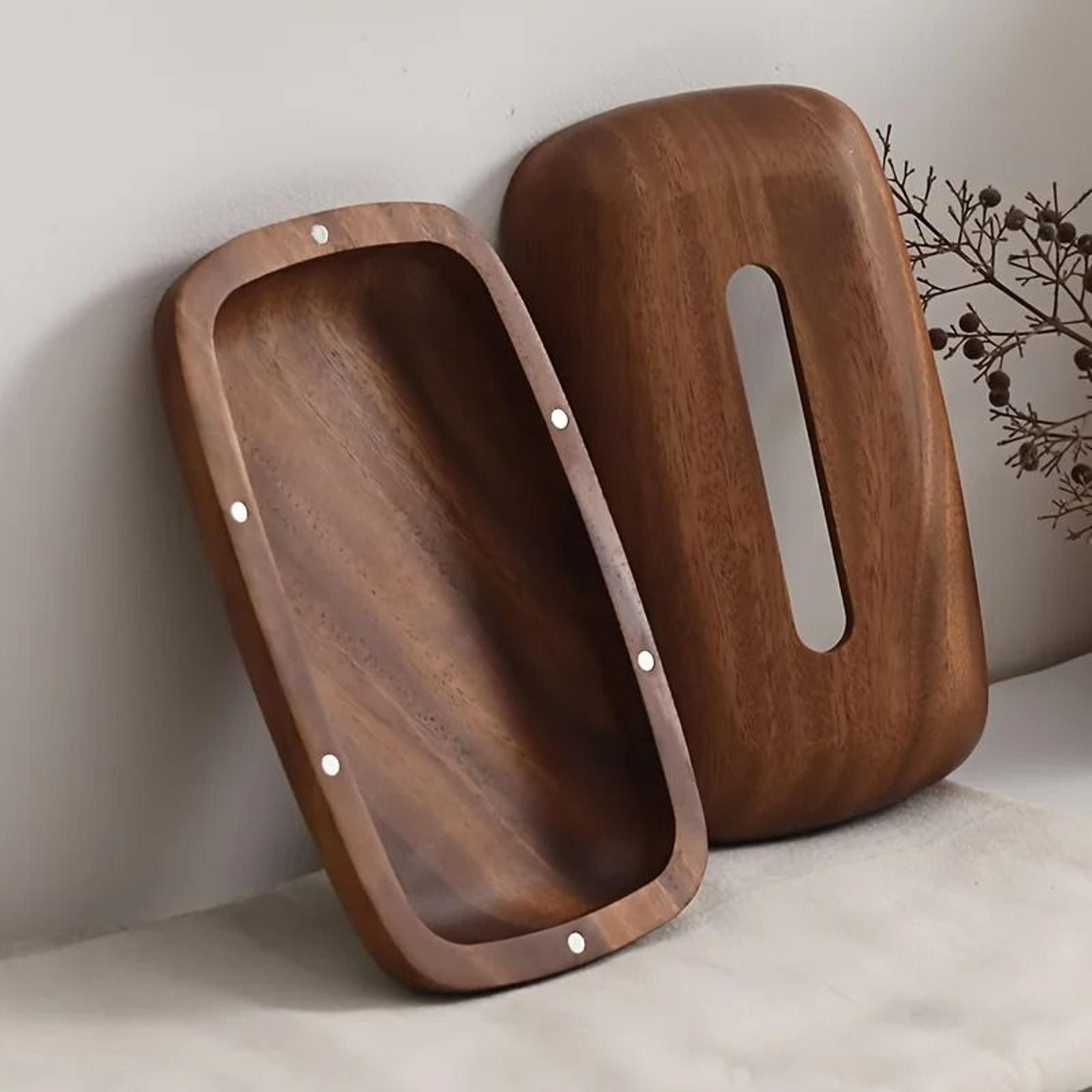 Premium Walnut Tissue Box Cover  Modern Vintage Design Wood Facial Tissue Holder 2