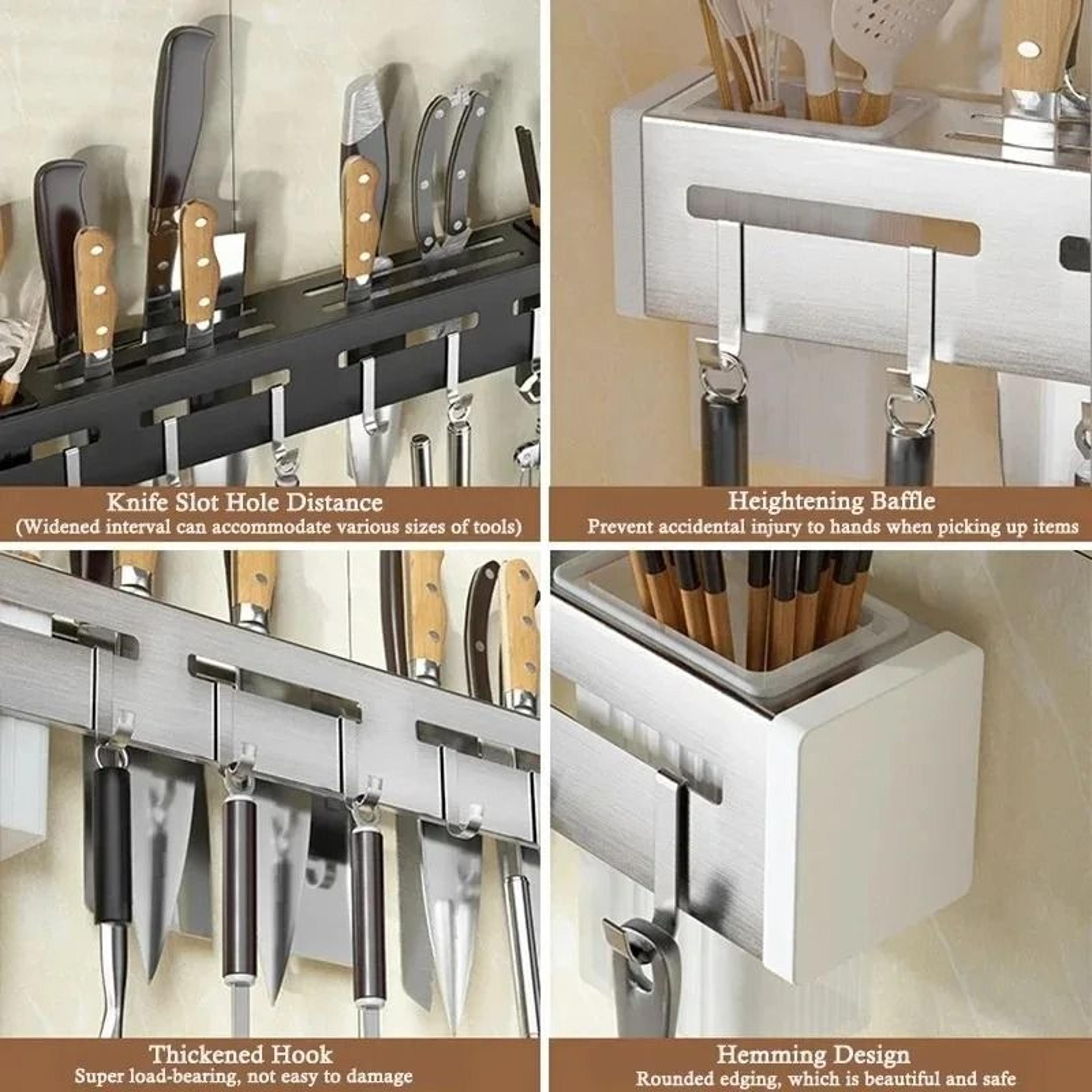WallMounted Stainless Steel Knife Holder  Kitchen Tool Storage Rack 5