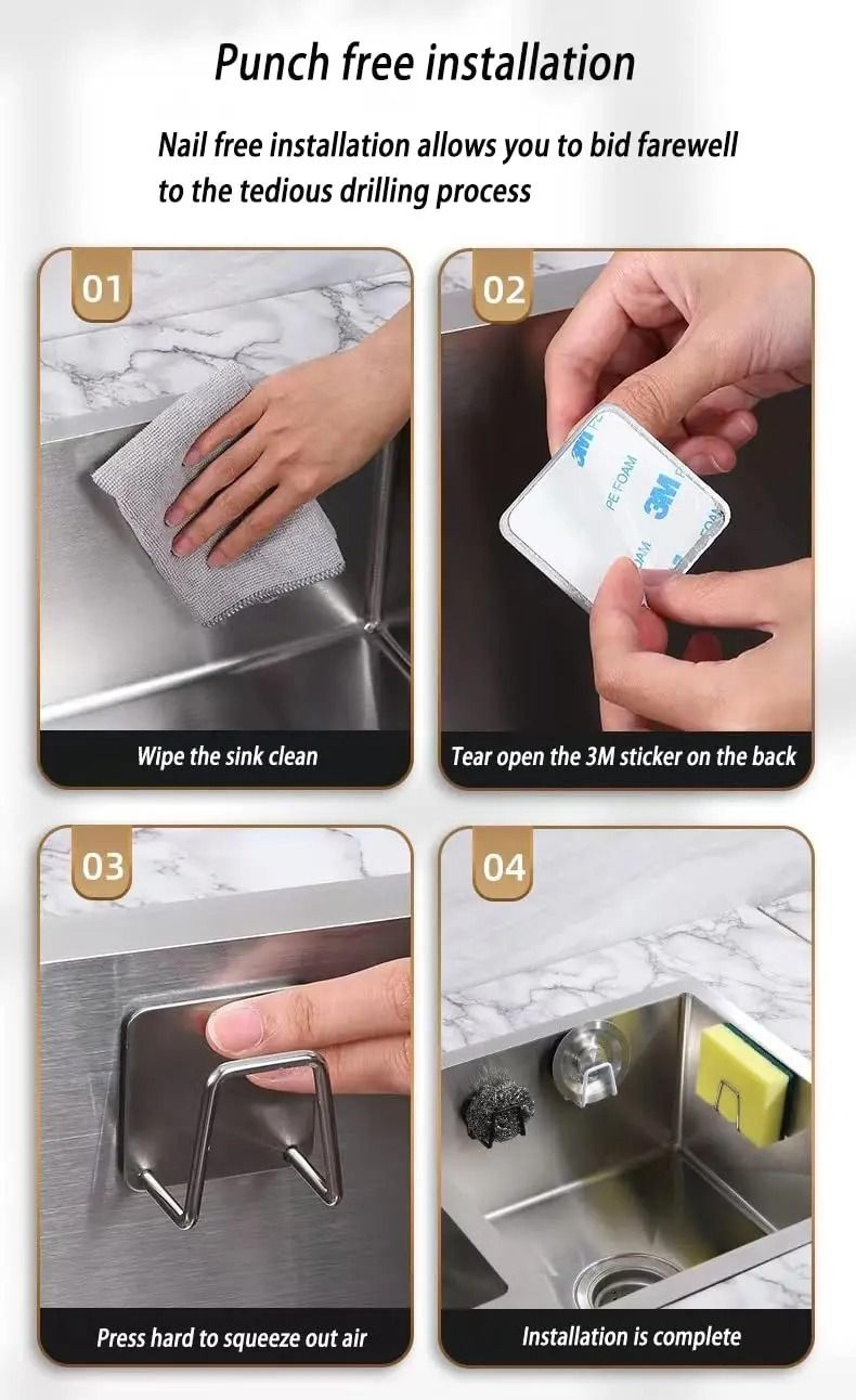 2Piece Stainless Steel Sink Sponge Holder  Waterproof Adhesive Kitchen Drainer Rack 2