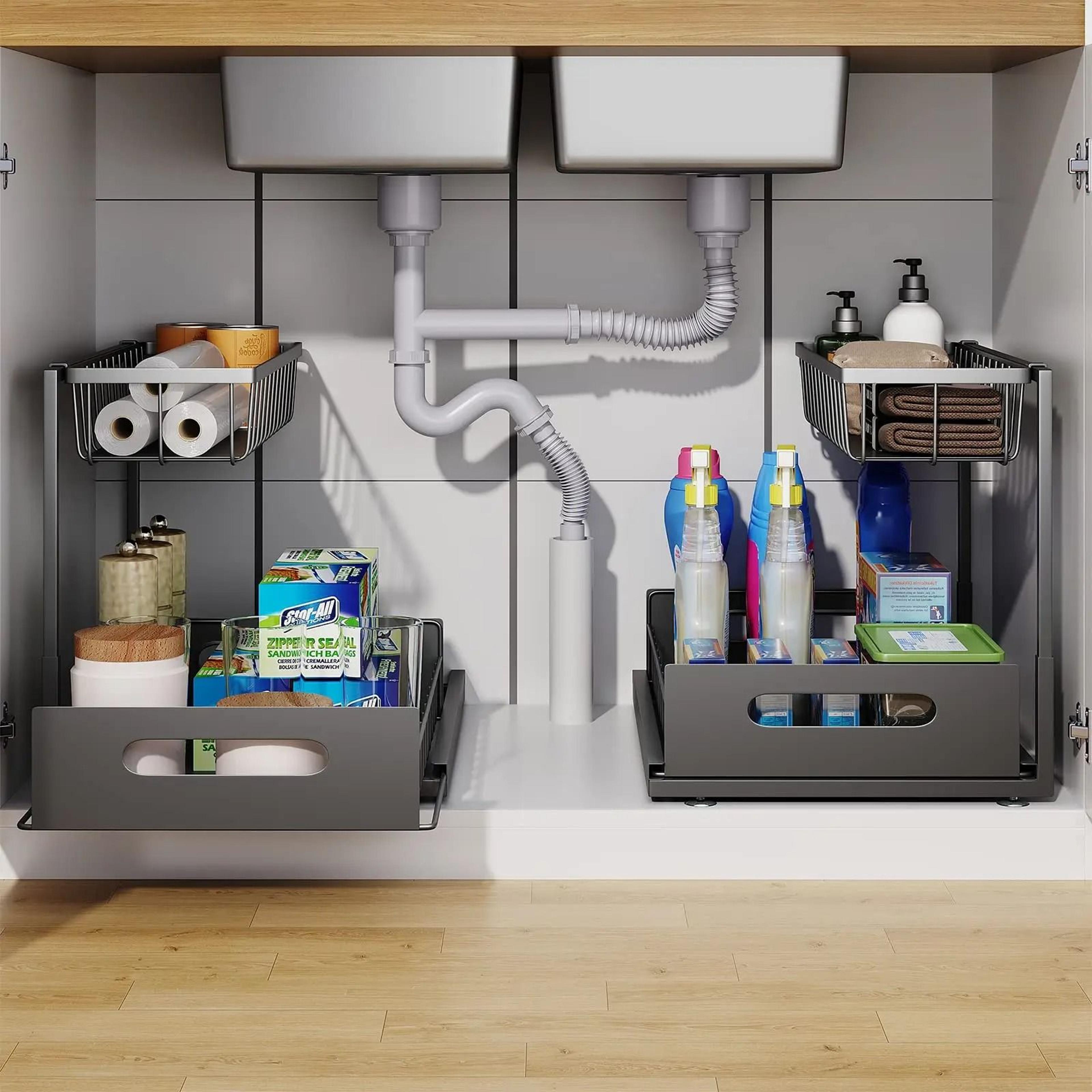 UnderSink 2Tier Sliding Cabinet Basket Organizer  MultiPurpose PullOut Storage Drawer Caddy 1