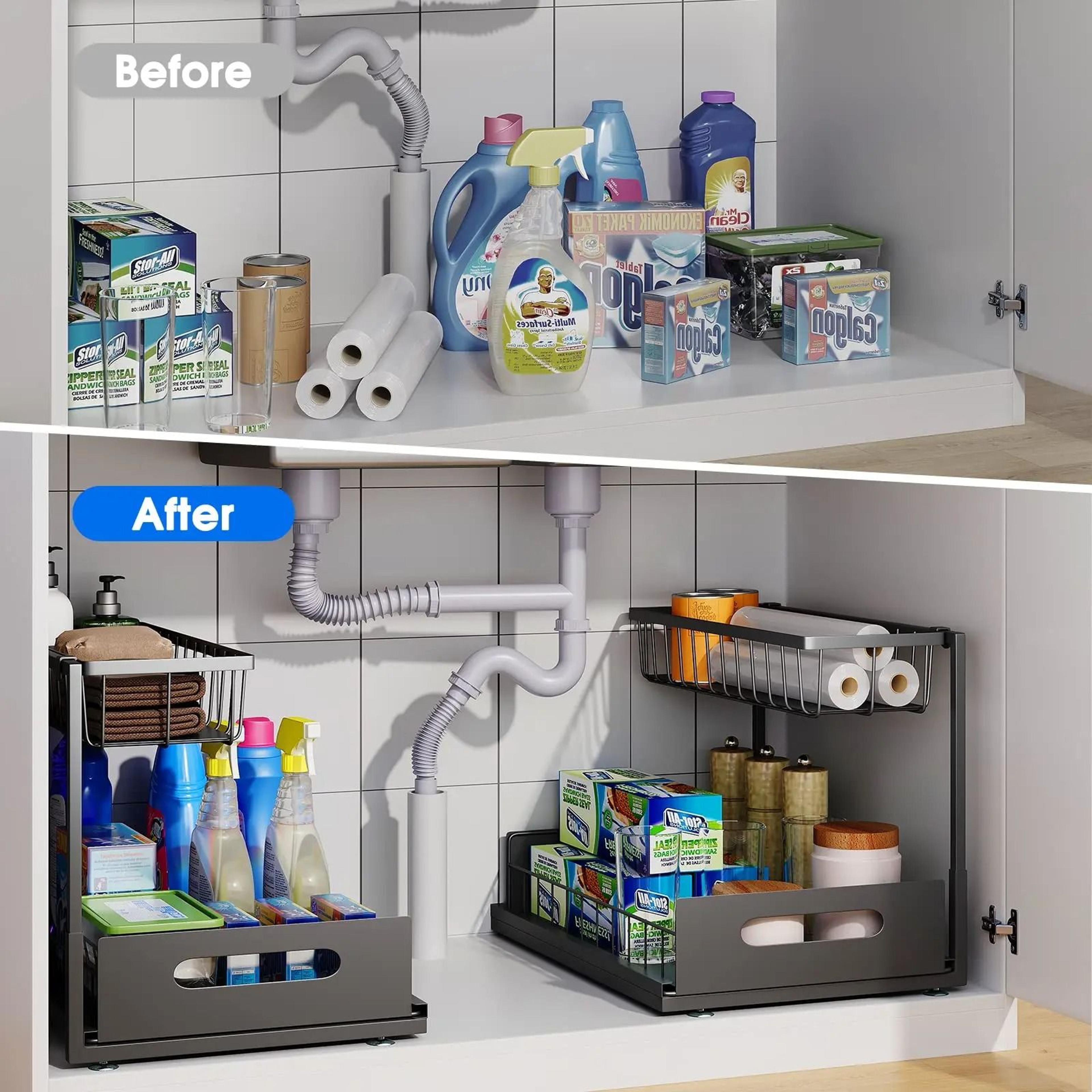 UnderSink 2Tier Sliding Cabinet Basket Organizer  MultiPurpose PullOut Storage Drawer Caddy 2