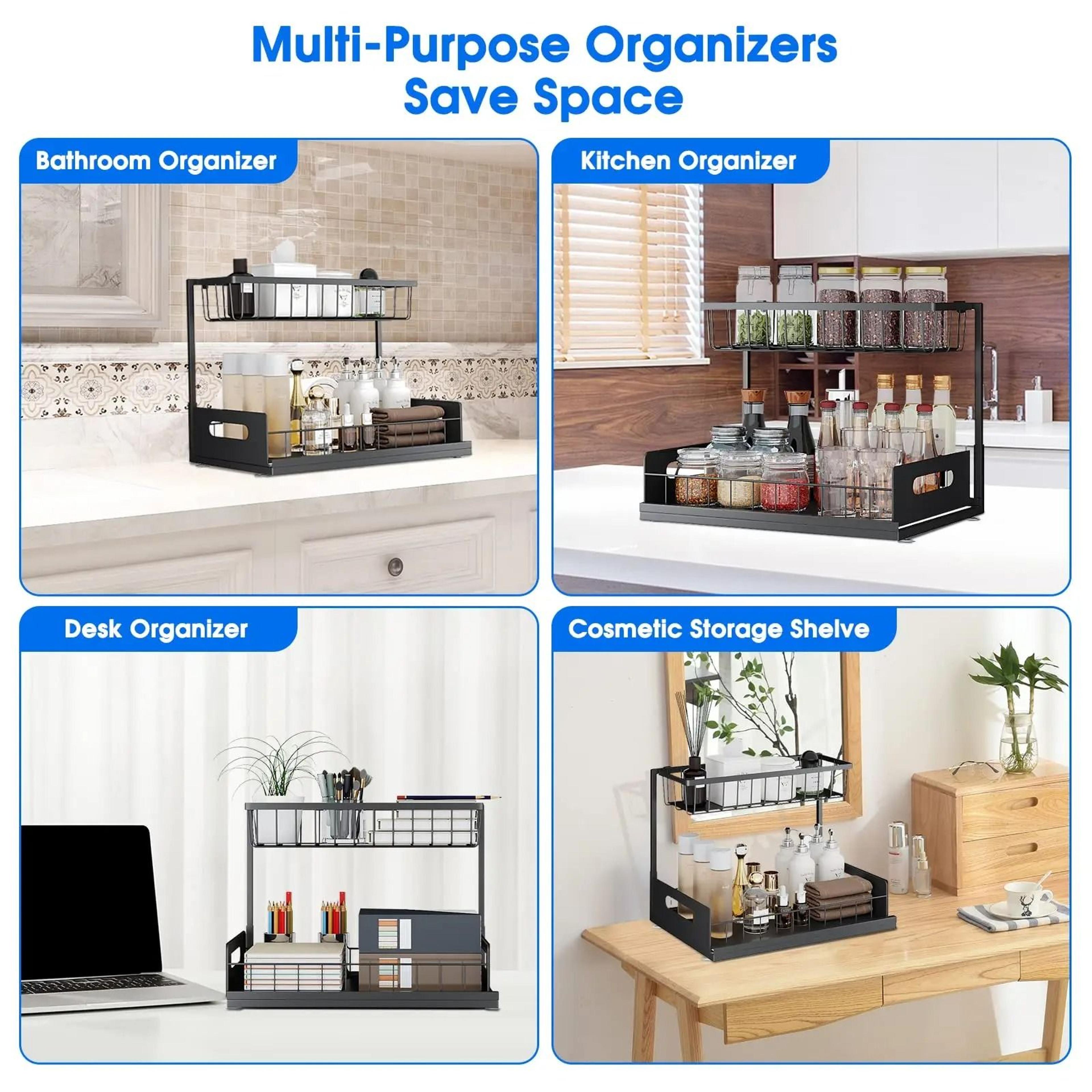 UnderSink 2Tier Sliding Cabinet Basket Organizer  MultiPurpose PullOut Storage Drawer Caddy 4