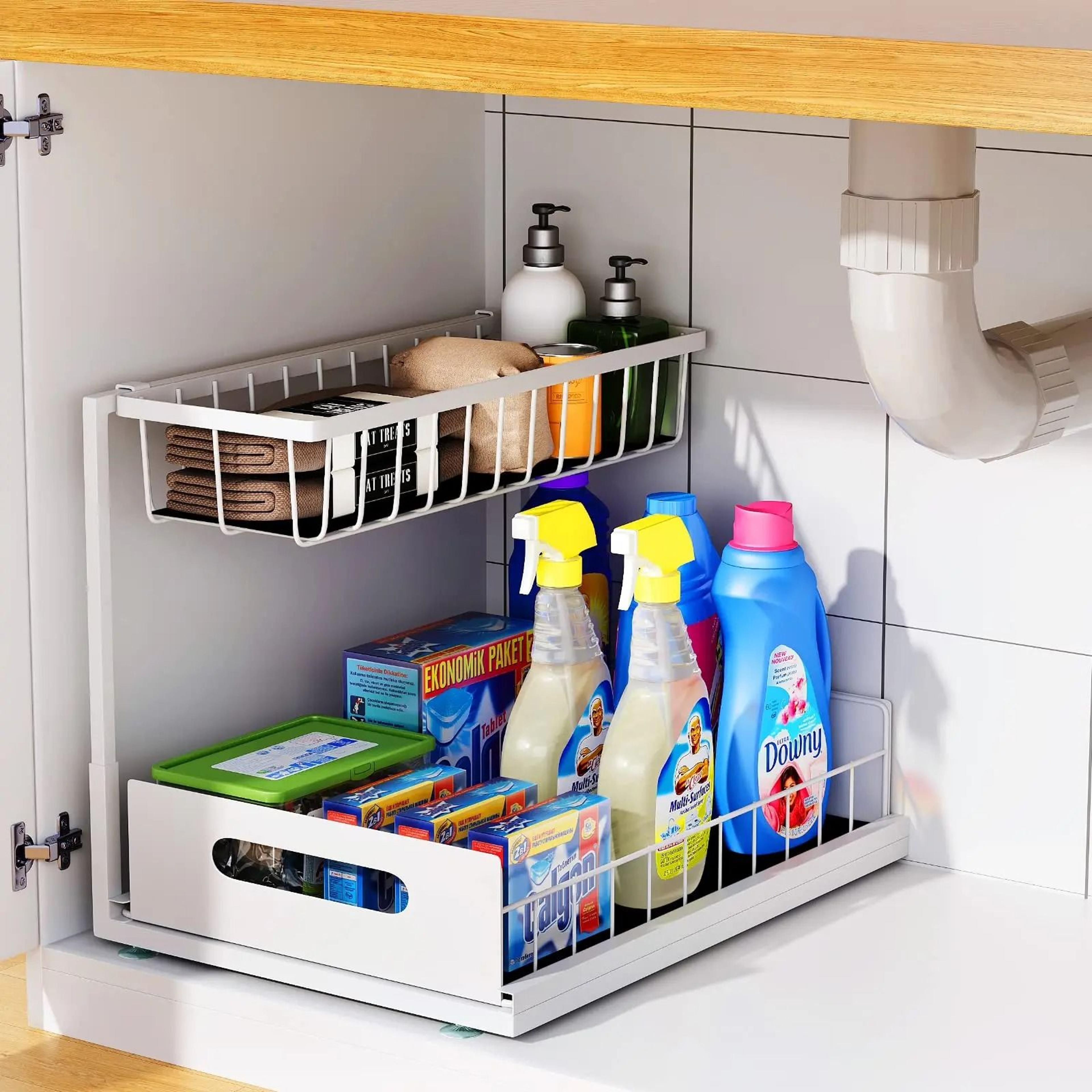UnderSink 2Tier Sliding Cabinet Basket Organizer  MultiPurpose PullOut Storage Drawer Caddy 6
