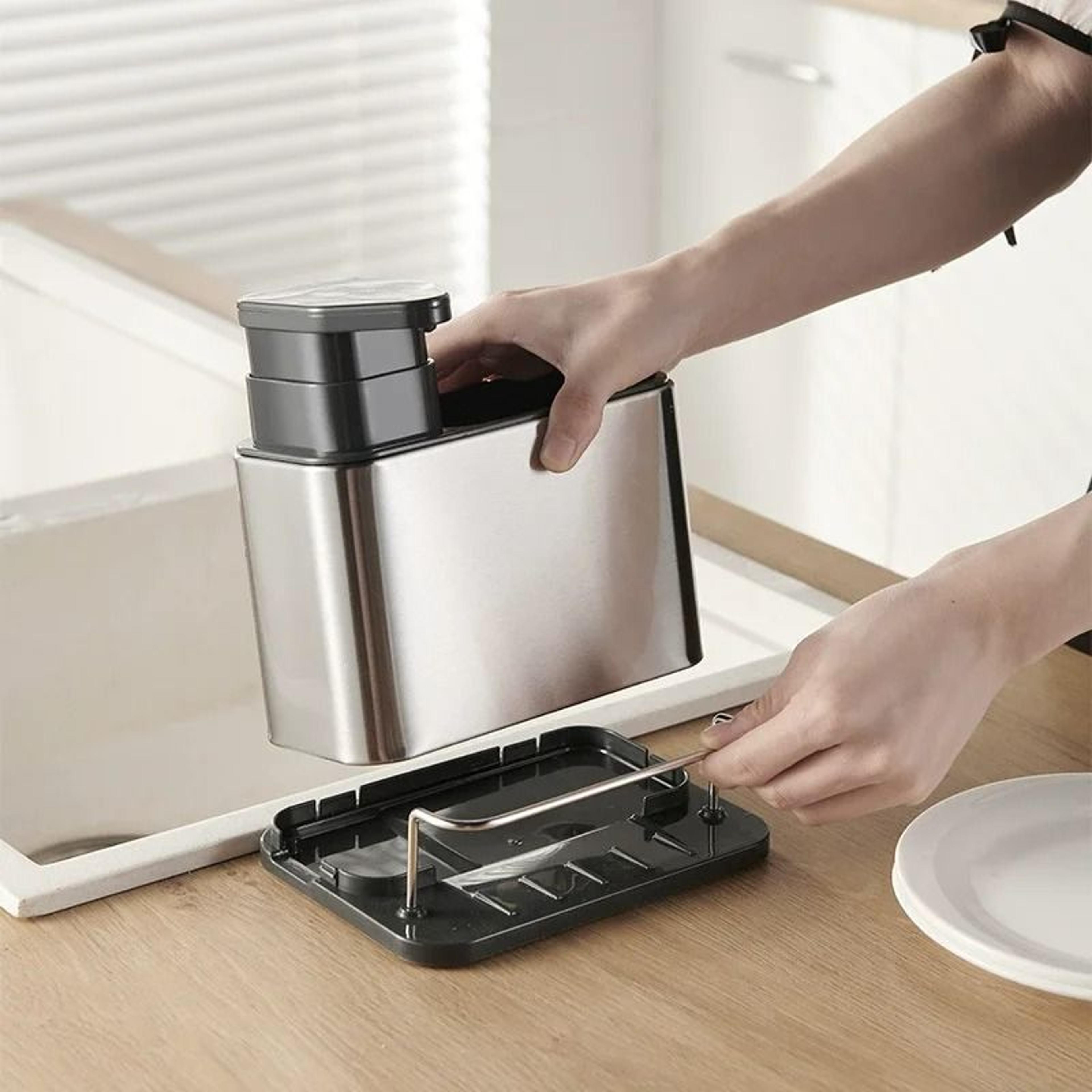 MultiFunction Kitchen Sink Sponge Holder  Integrated Soap Dispenser  Storage Organizer Rack 4