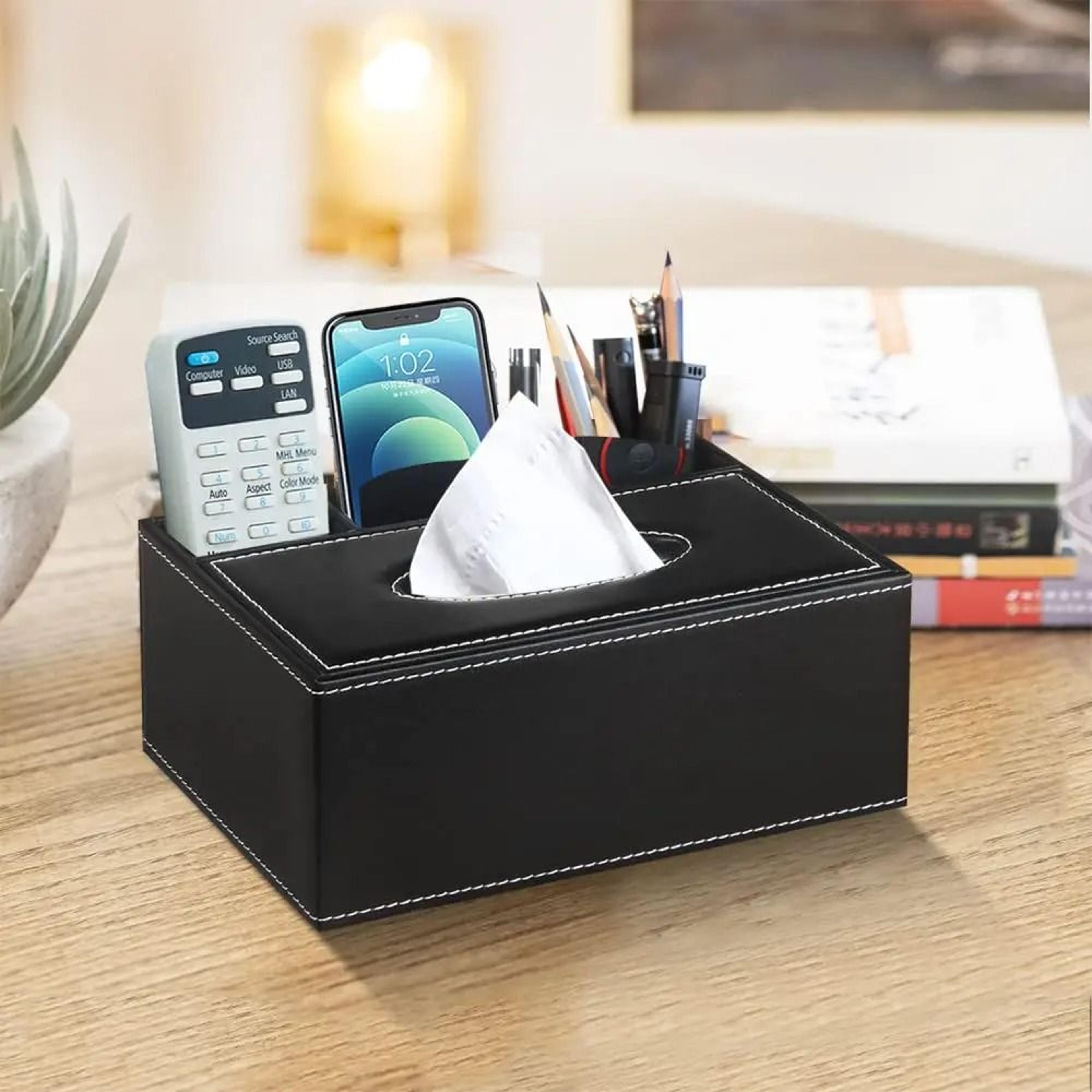 Multifunctional Tissue Box With Stationery Remote Control Organizer 2
