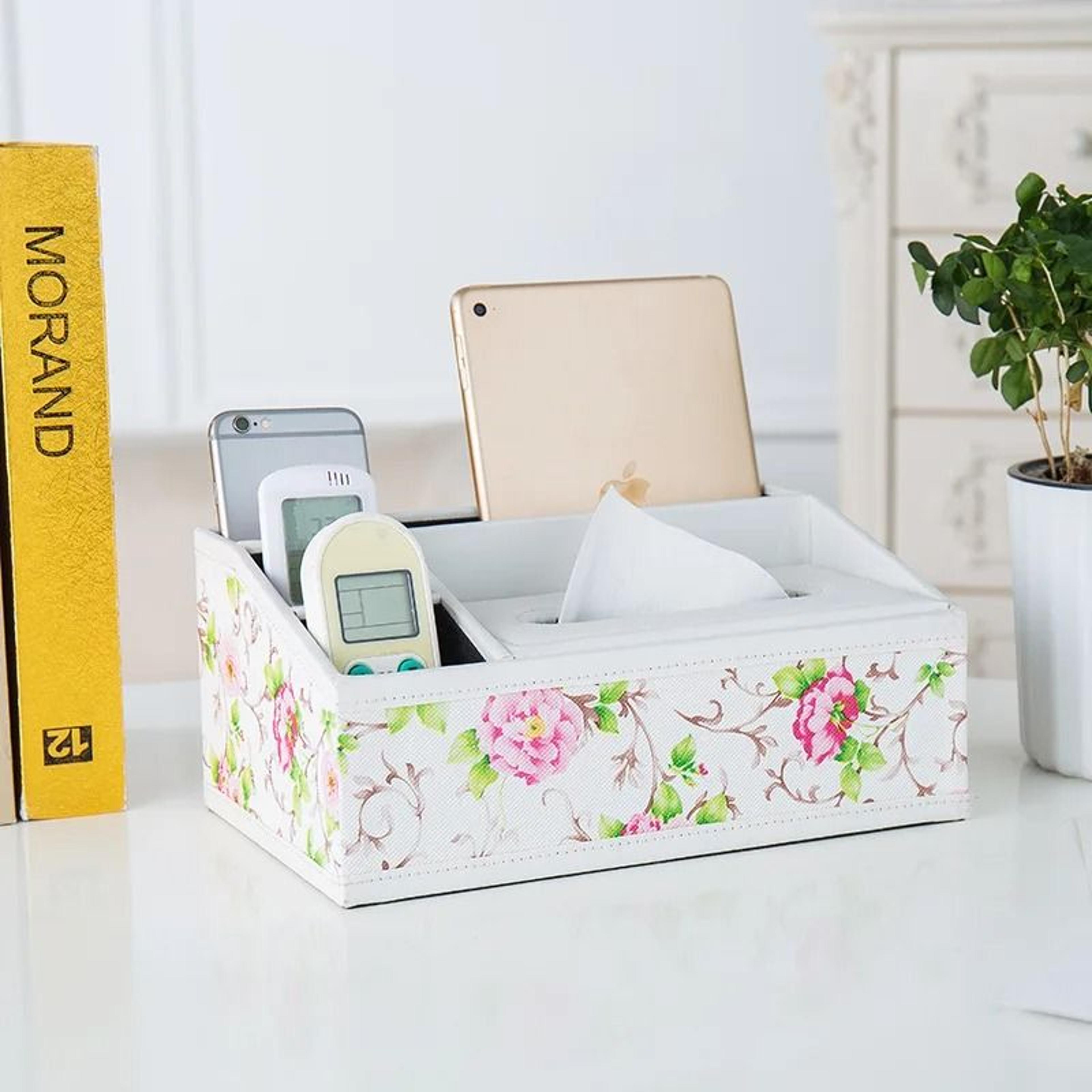 Multifunctional Tissue Box With Stationery Remote Control Organizer 9