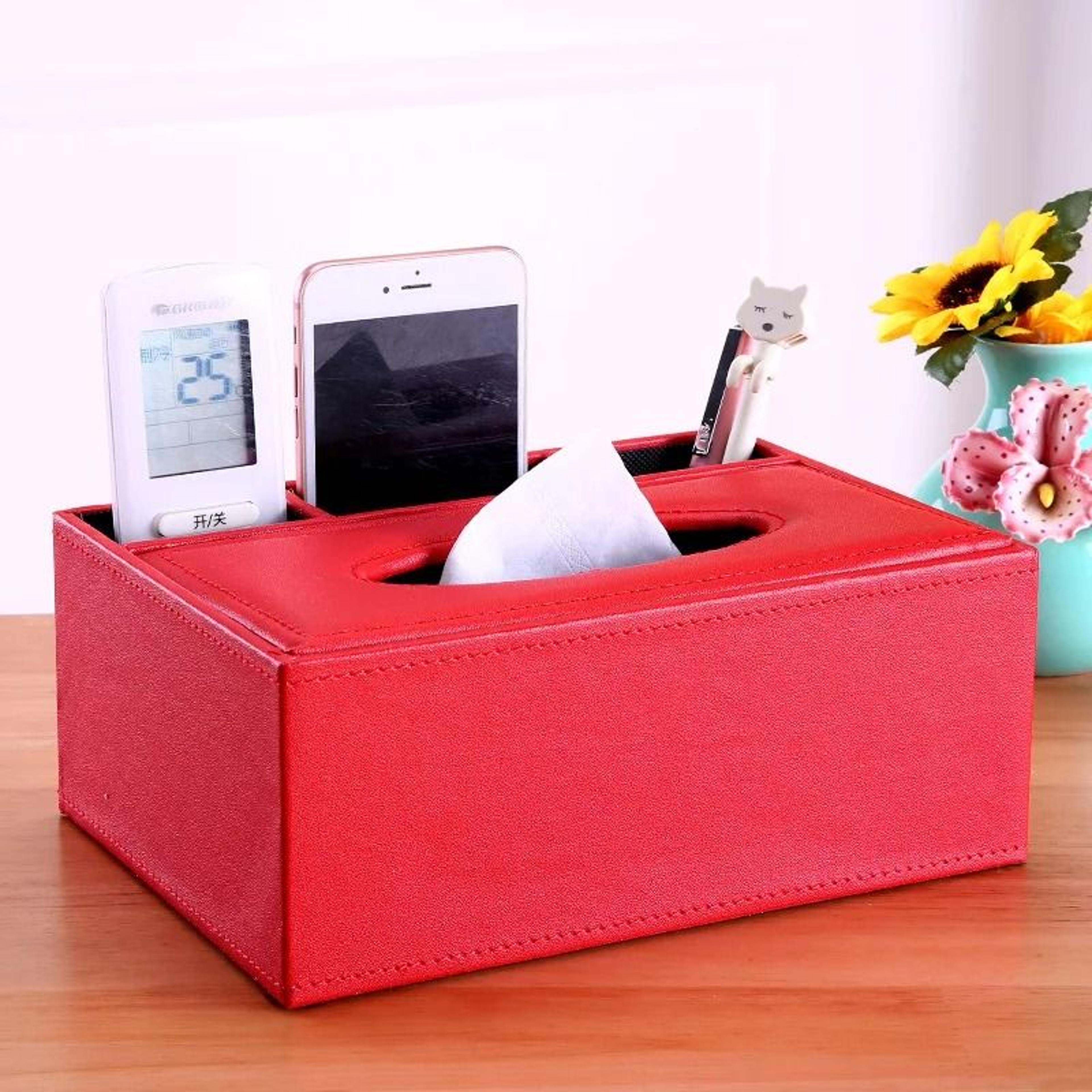 Multifunctional Tissue Box With Stationery Remote Control Organizer 12