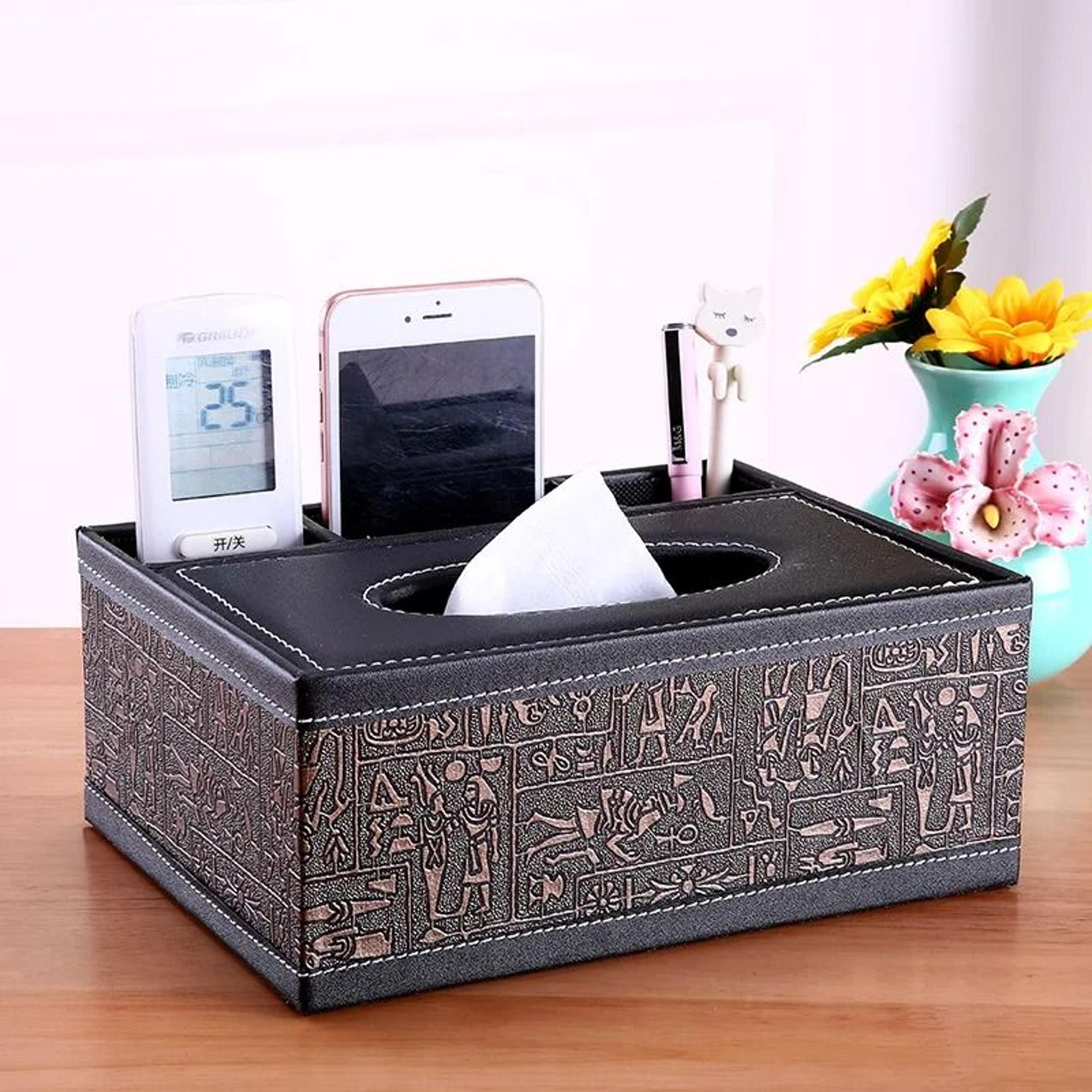 Multifunctional Tissue Box With Stationery Remote Control Organizer 13