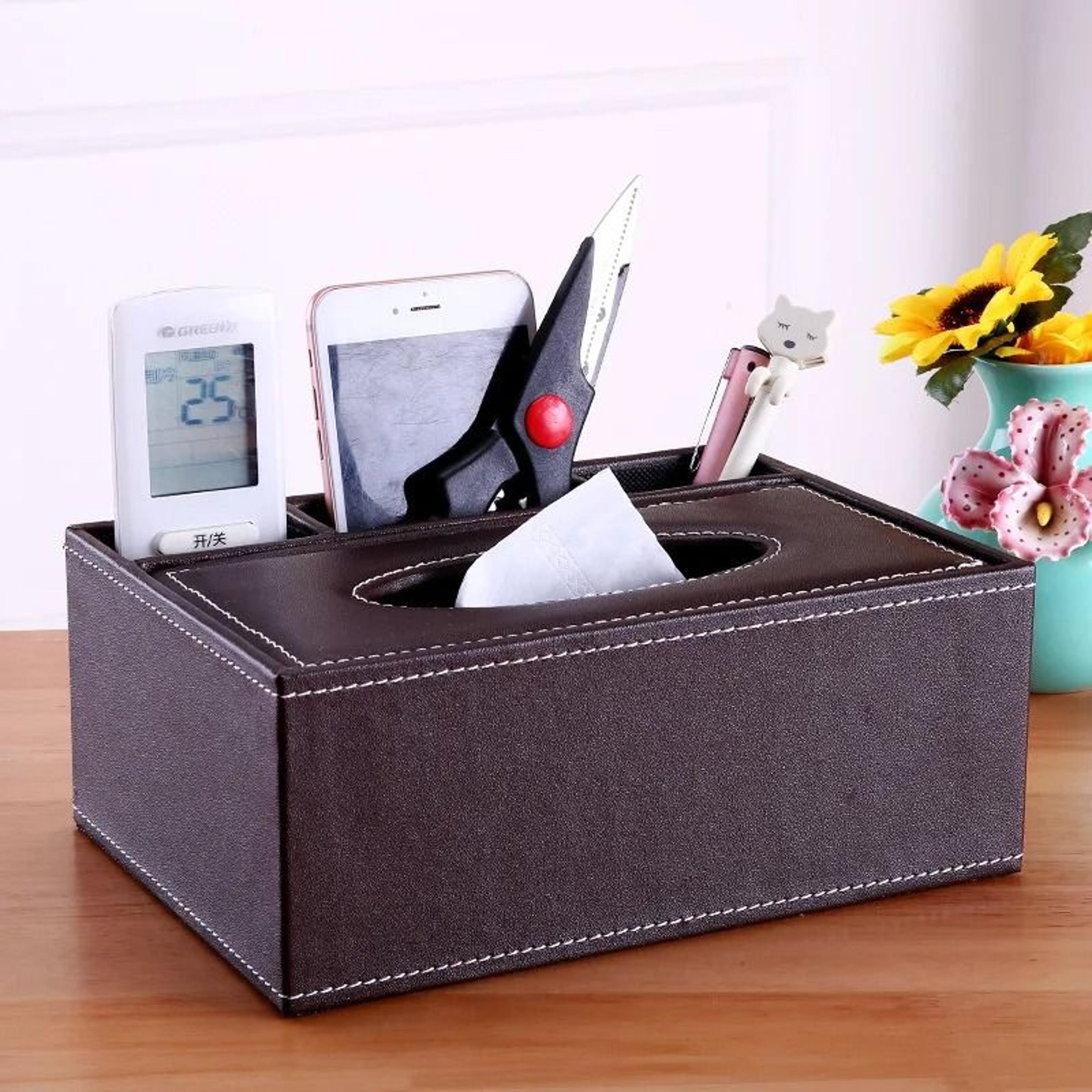 Multifunctional Tissue Box With Stationery Remote Control Organizer 14