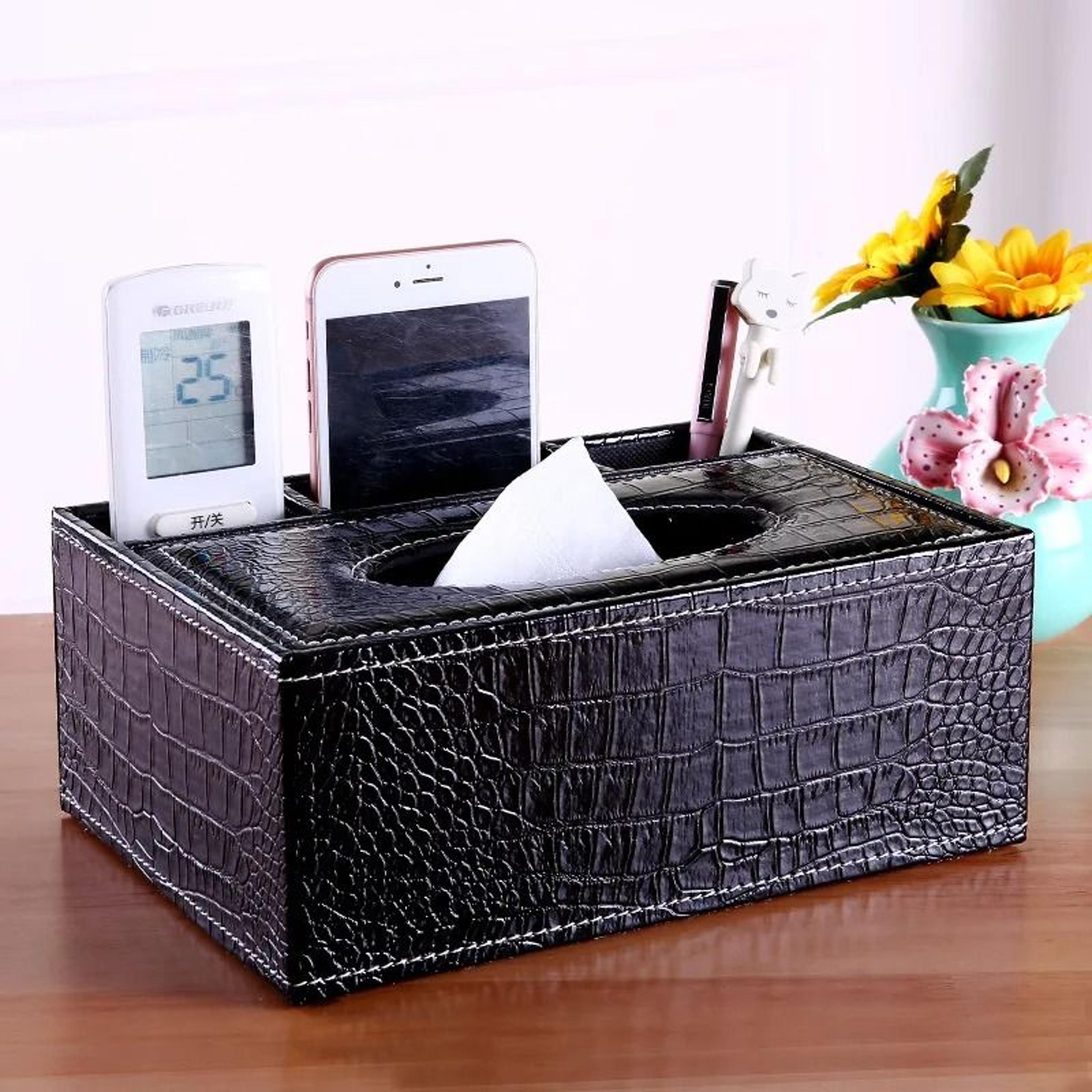 Multifunctional Tissue Box With Stationery Remote Control Organizer 17