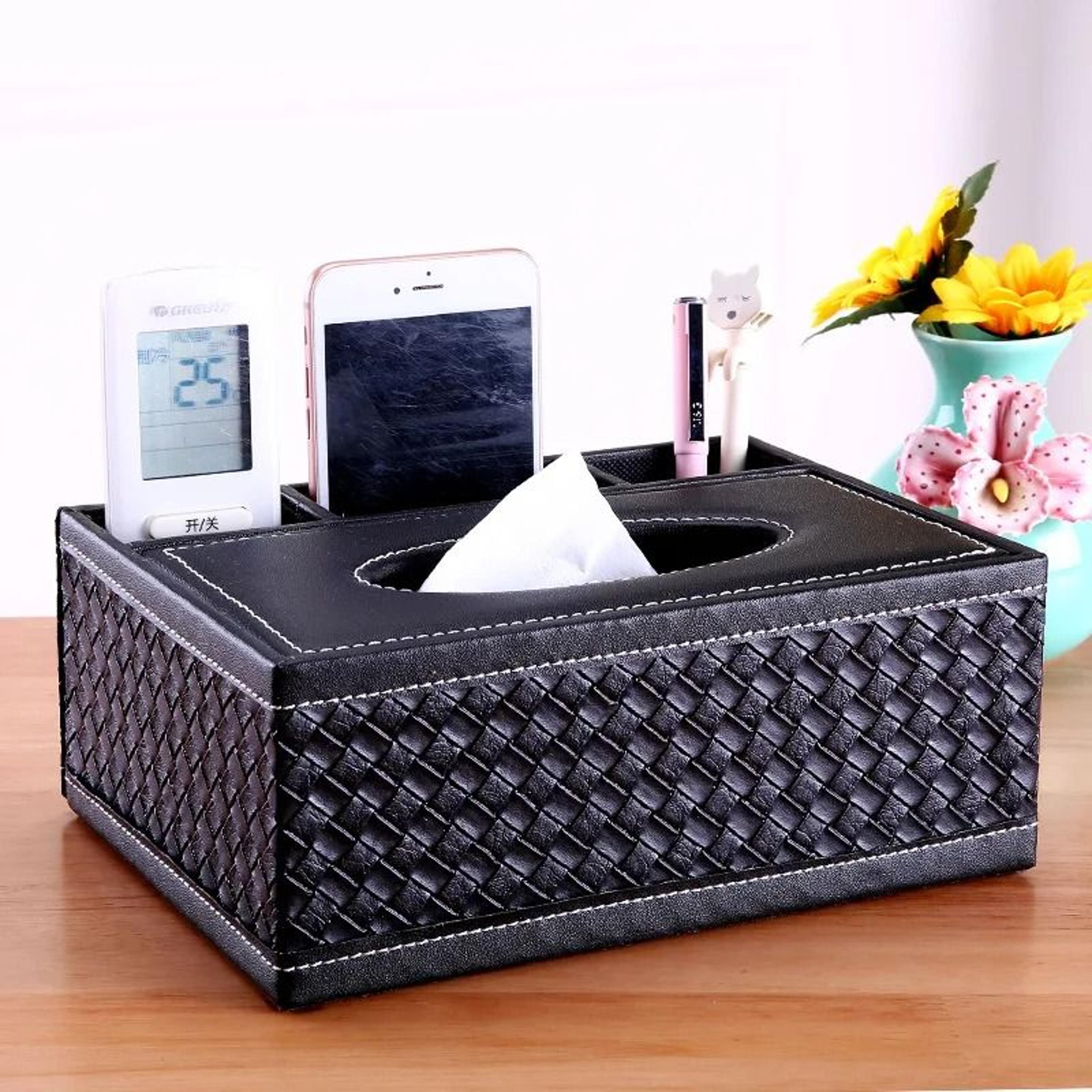 Multifunctional Tissue Box With Stationery Remote Control Organizer 19