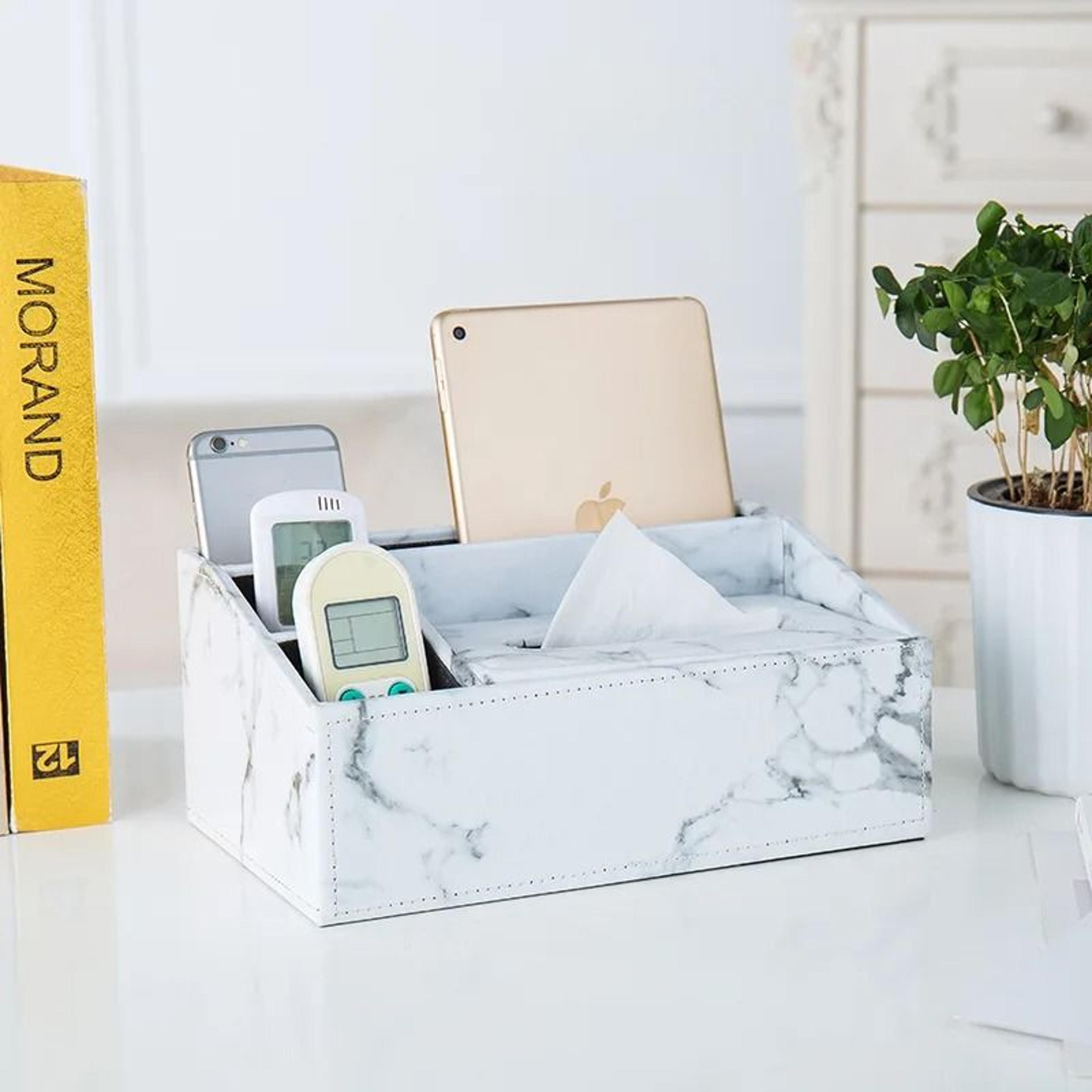 Multifunctional Tissue Box With Stationery Remote Control Organizer 24