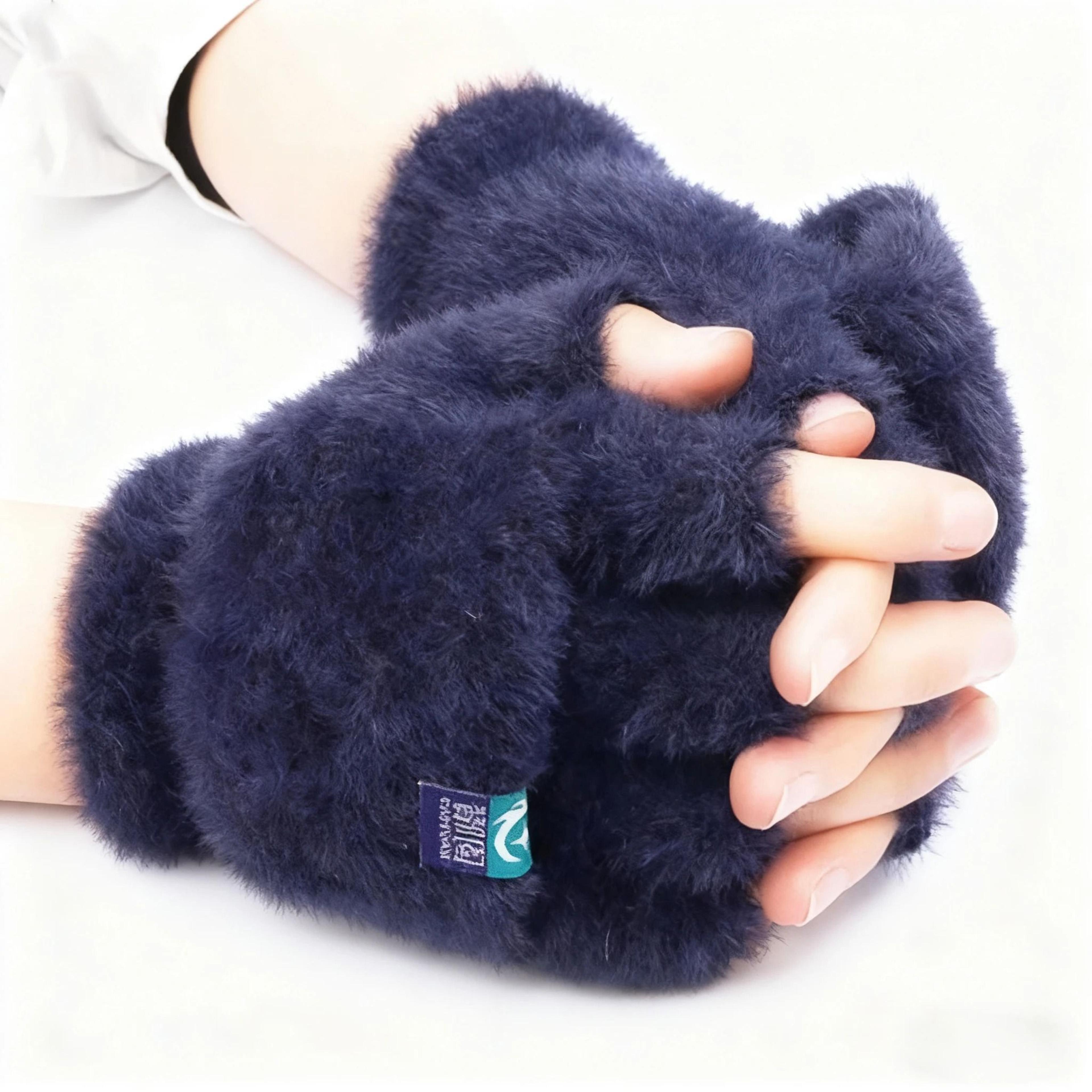 Womens Convertible Plush Winter FlipTop Fingerless Gloves 5
