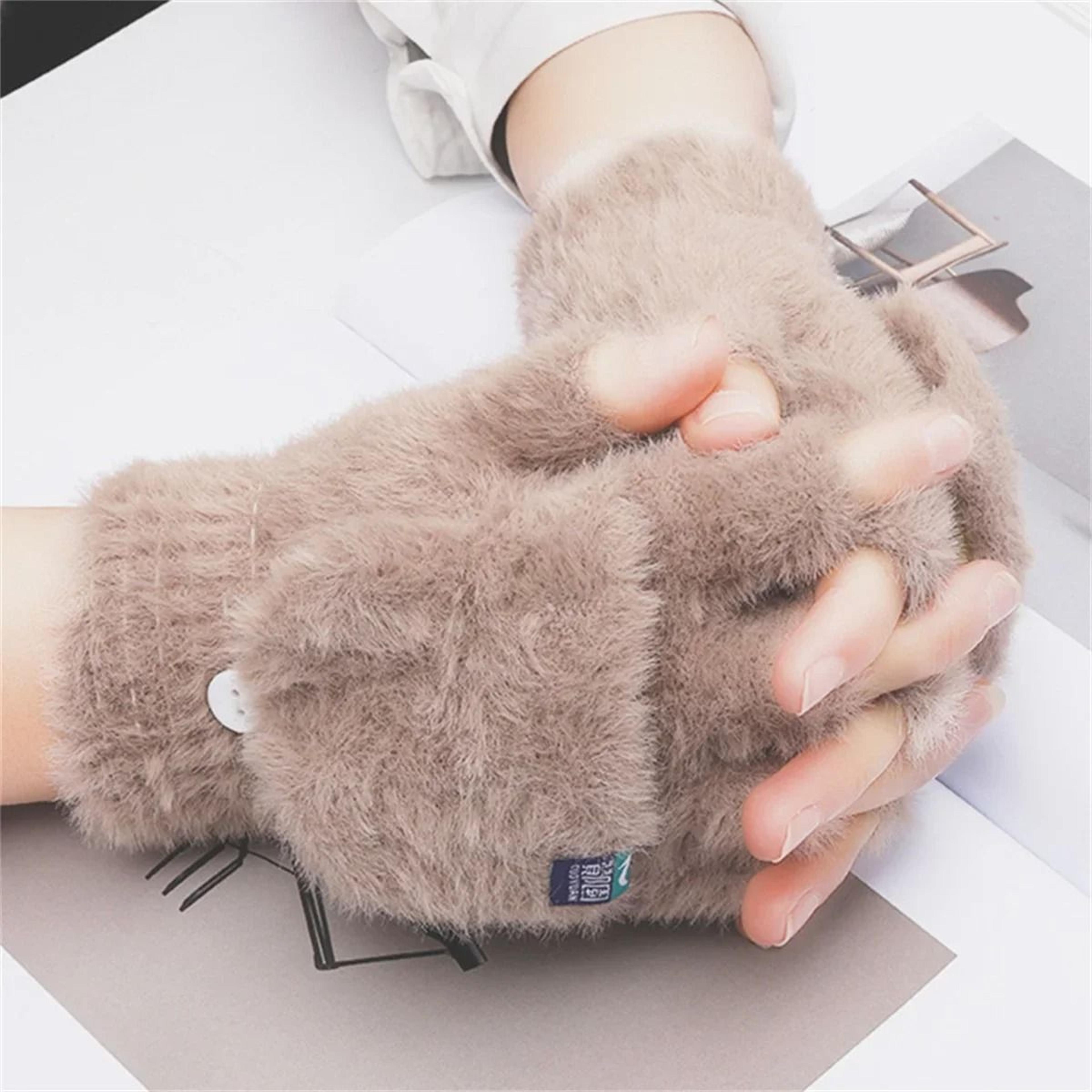 Womens Convertible Plush Winter FlipTop Fingerless Gloves 8