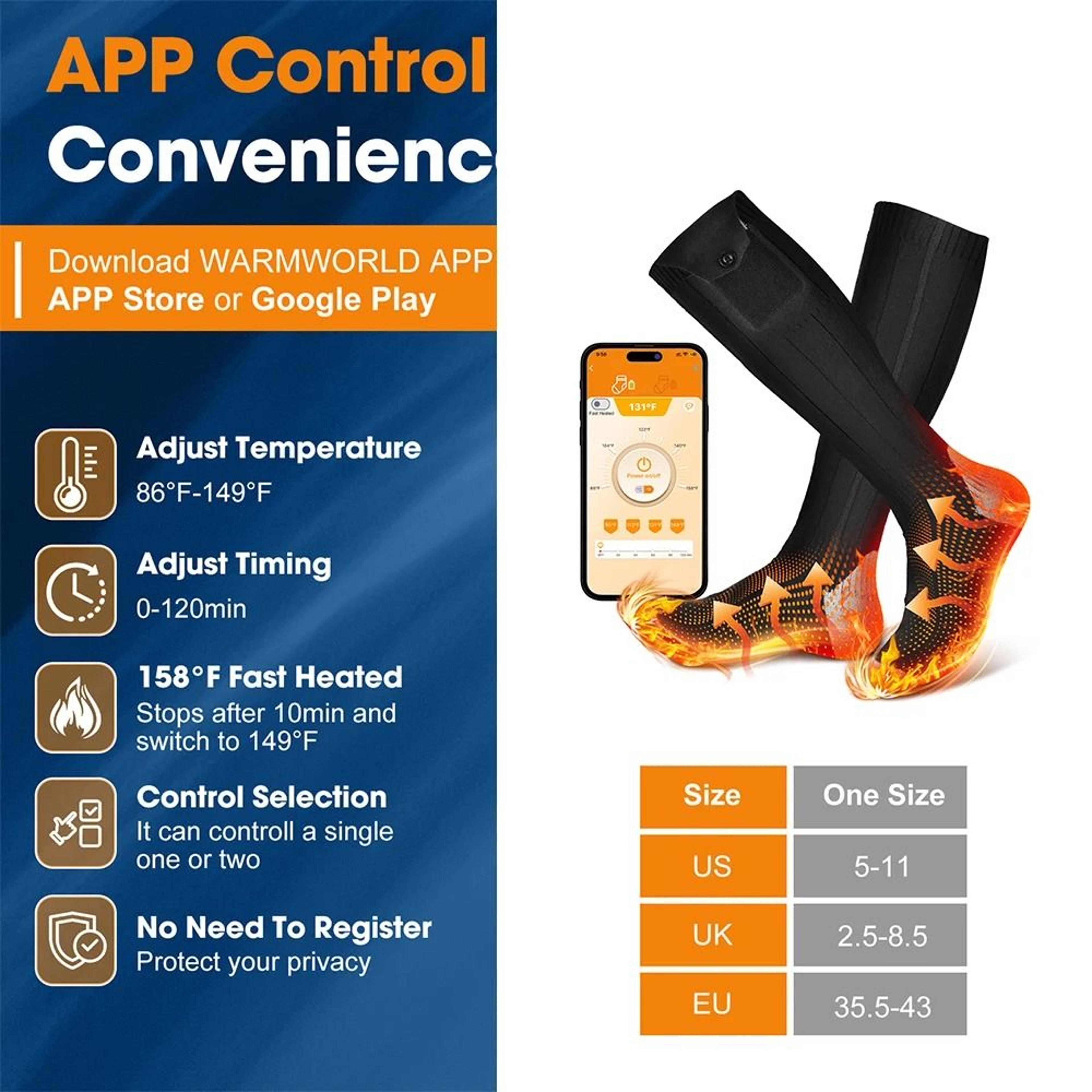 5000mAh Battery APP  Remote Control Heated Socks 8